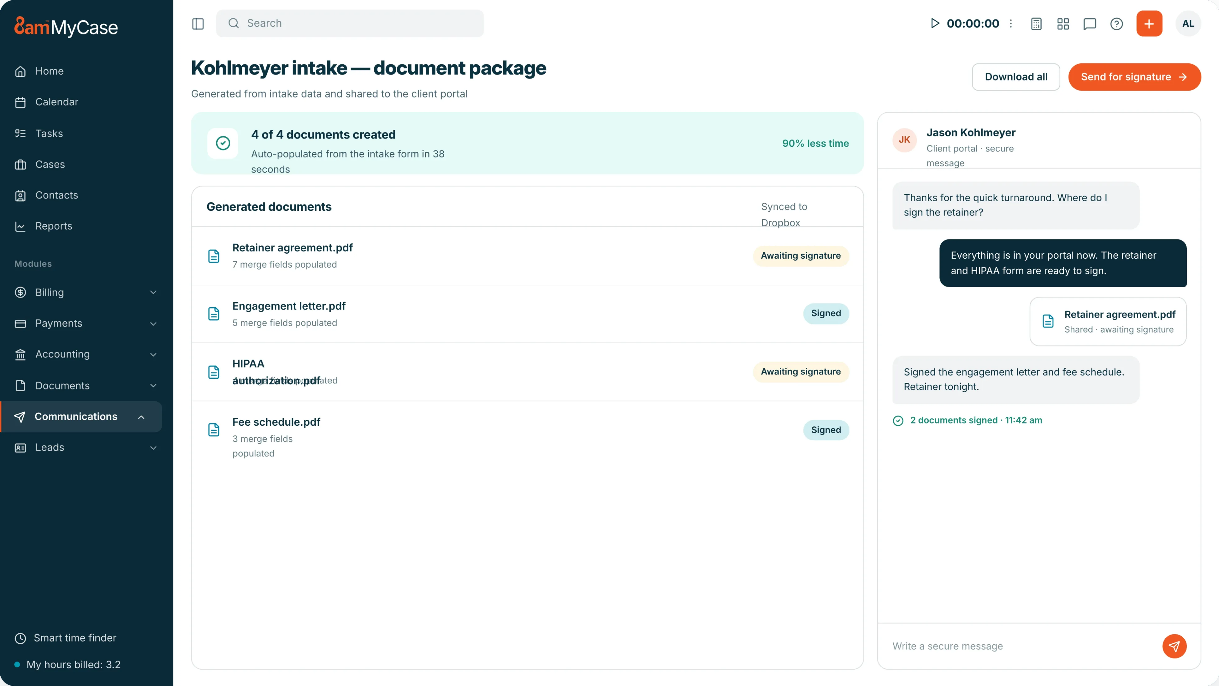 Client & Legal Communication in-app screenshot and demo