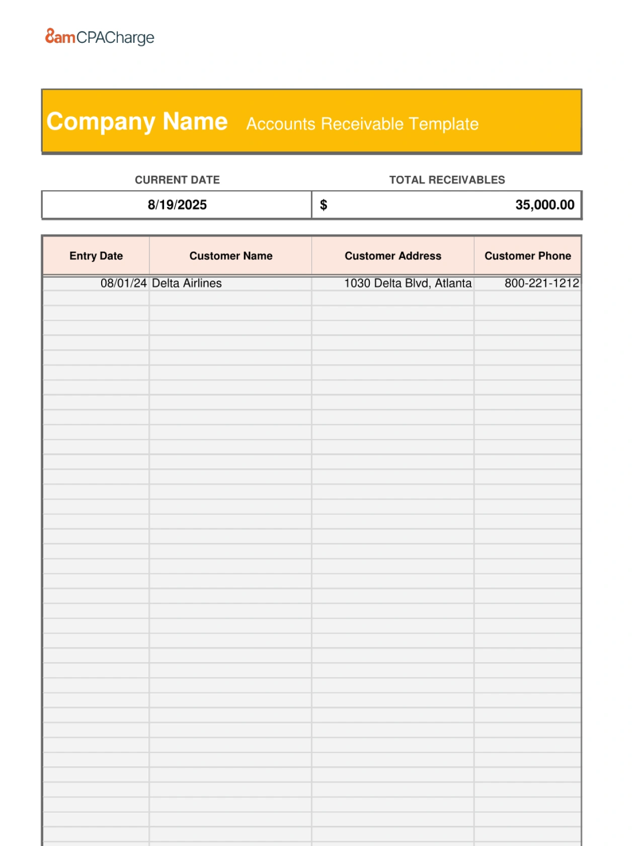 Accounts receivable template