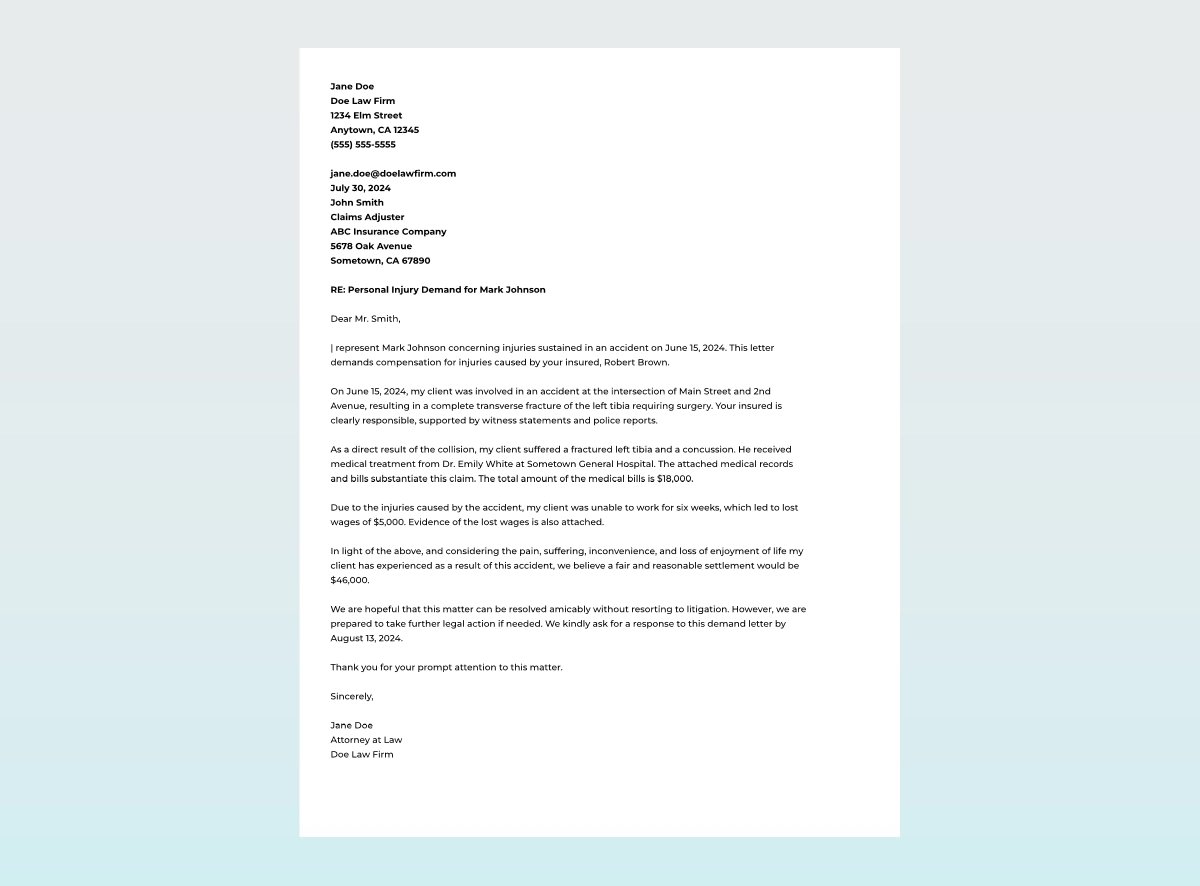 Personal injury demand letter
