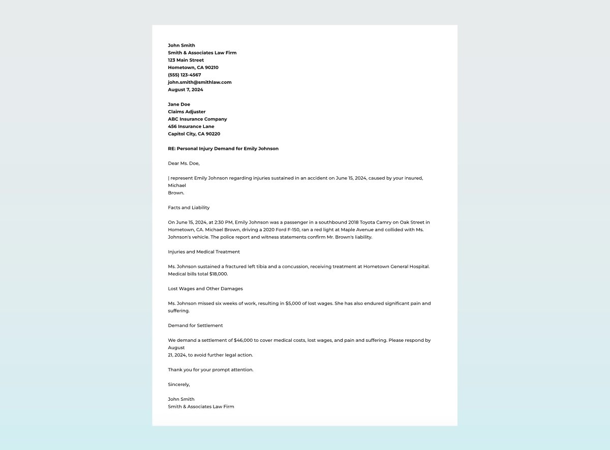 Personal injury demand letter