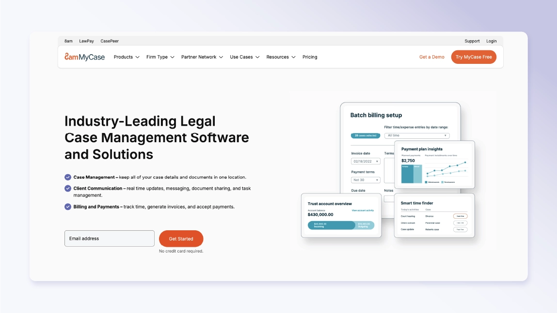 MyCase homepage page screenshot