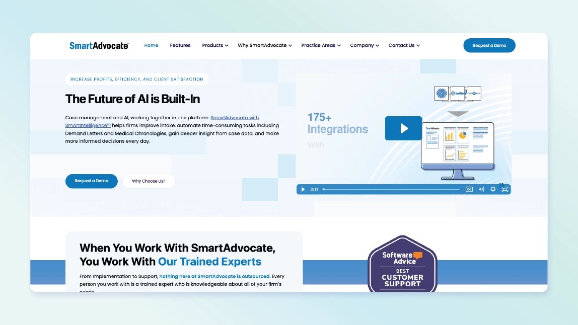 SmartAdvocate homepage screenshot