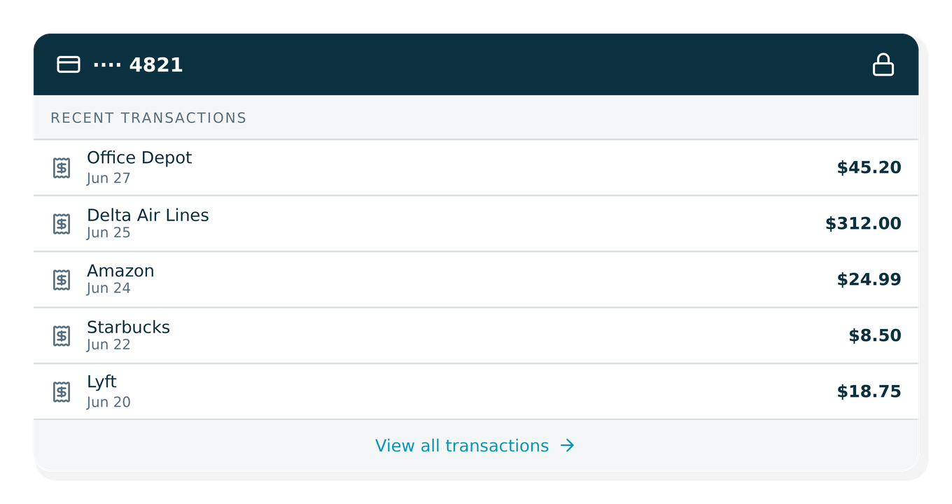 Smart Spend Side Panel UI showing 10 transactions