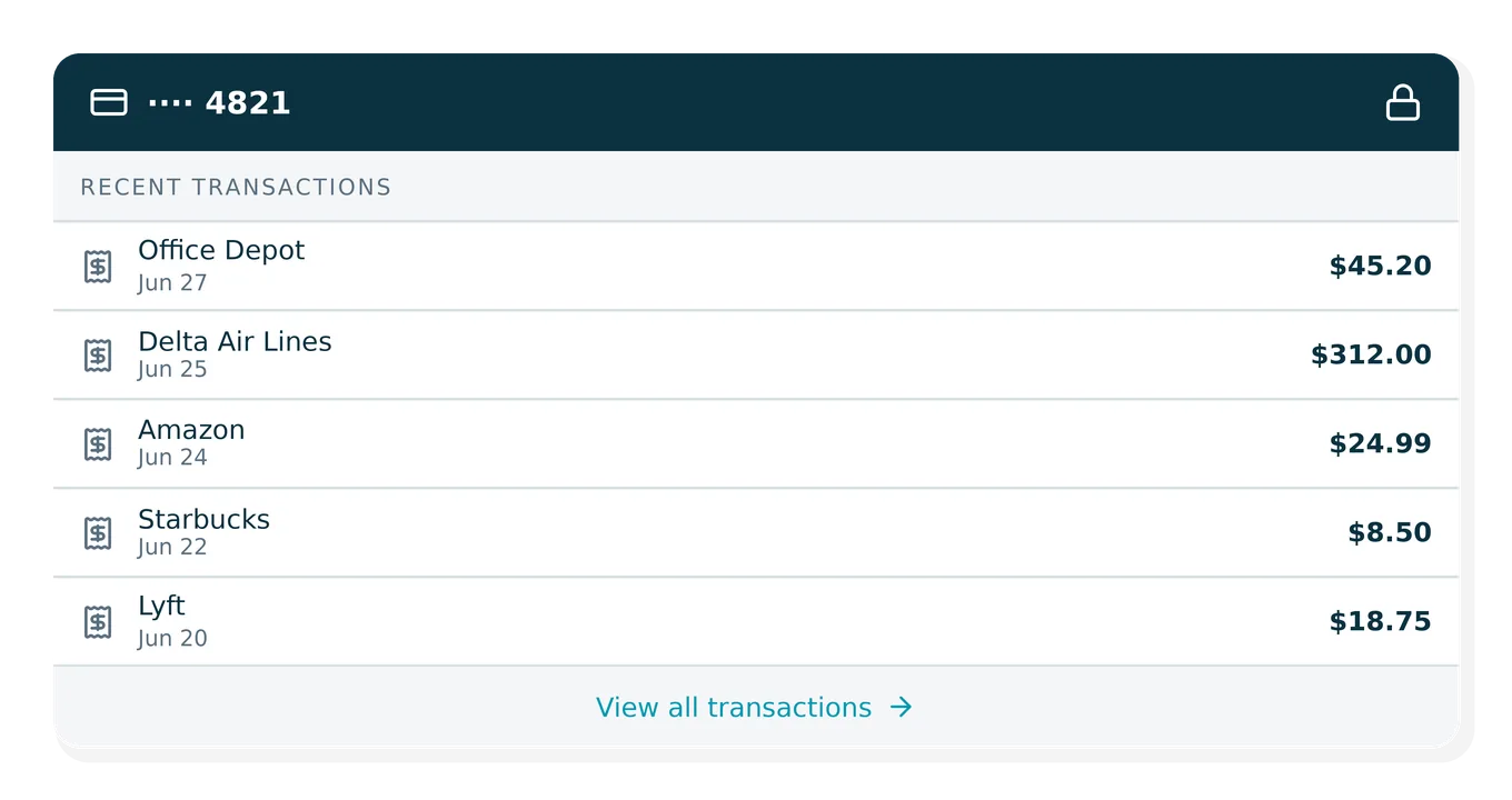 Smart Spend Side Panel UI showing 10 transactions