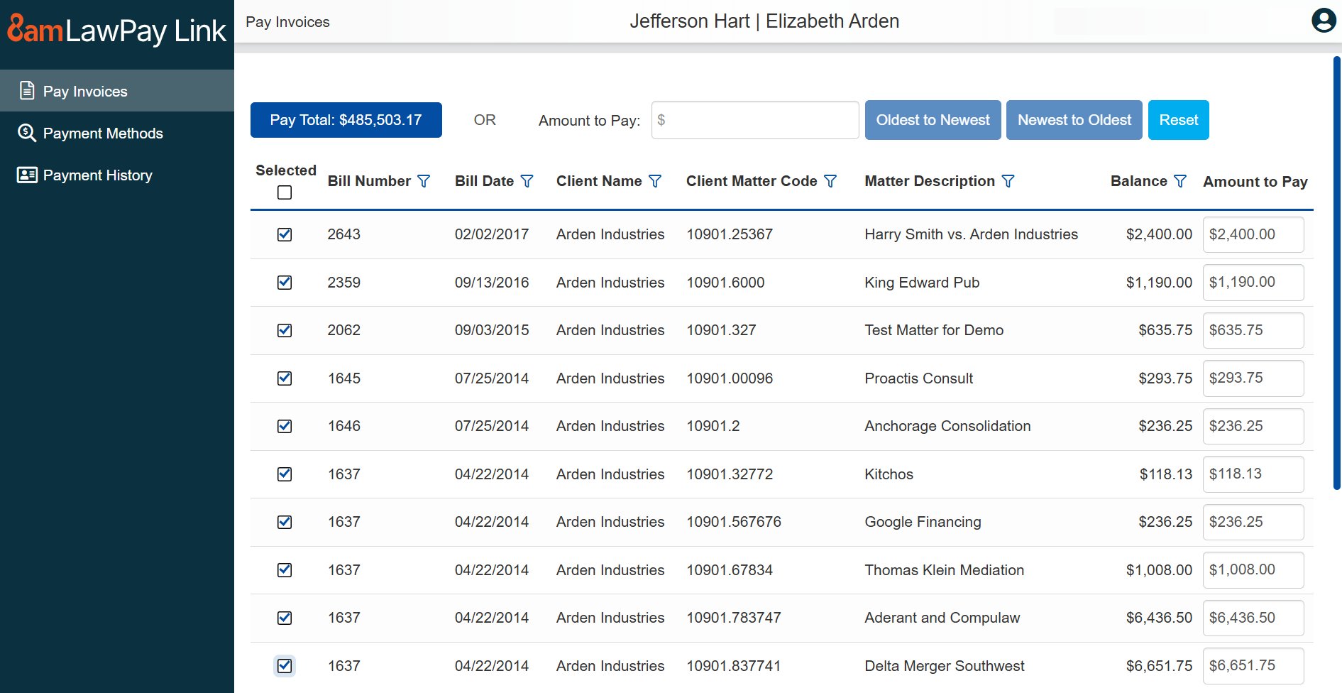Aderant's legal time and billing dashboard