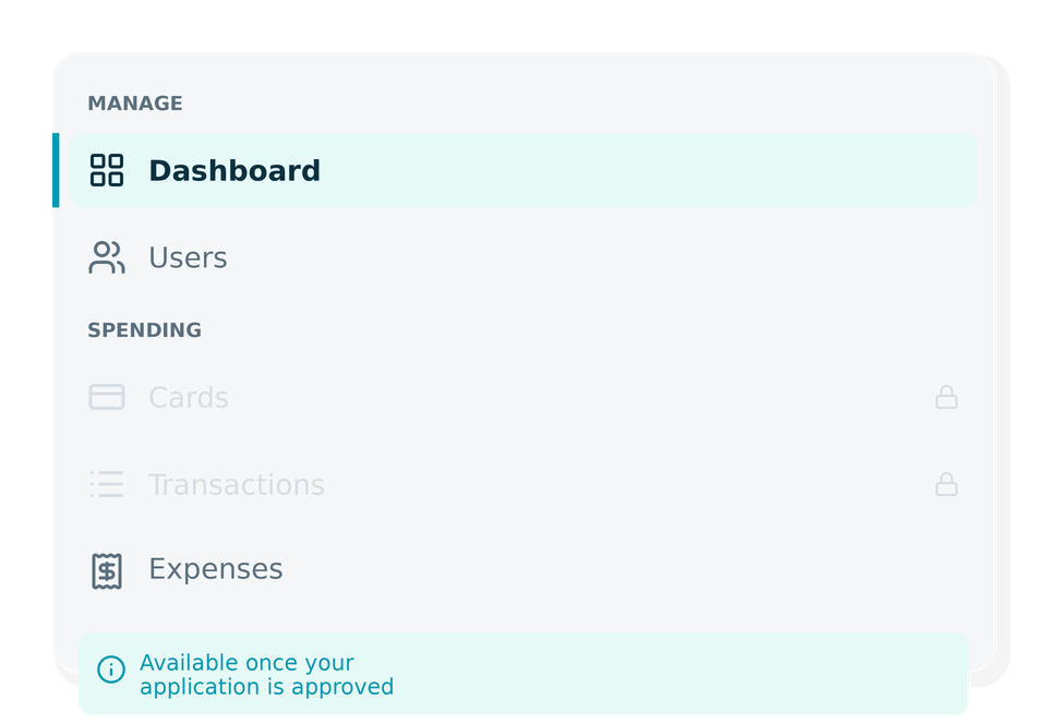 Cards and transactions on pre approved user ui