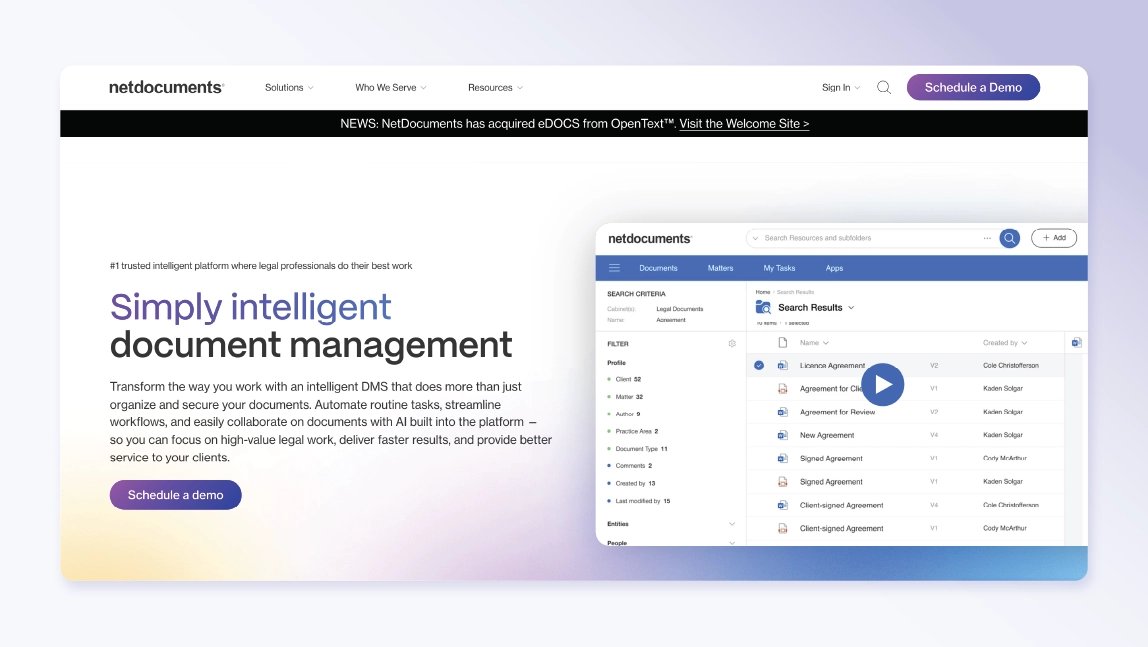NetDocuments homepage screenshot