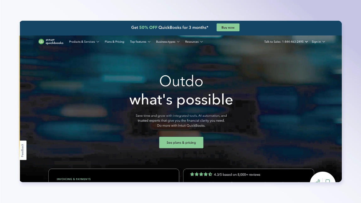 Quickbooks homepage screenshot