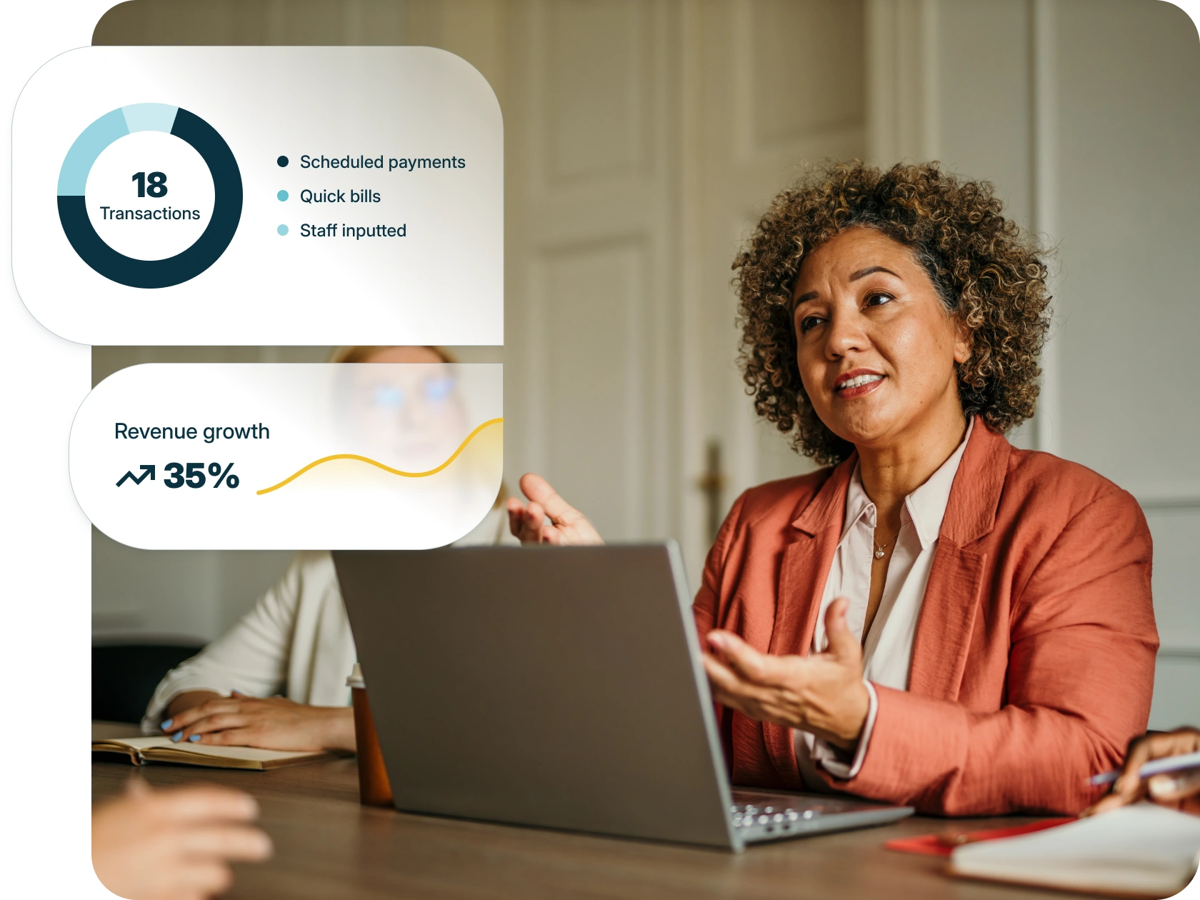 Woman on laptop reviewing reporting dashboard