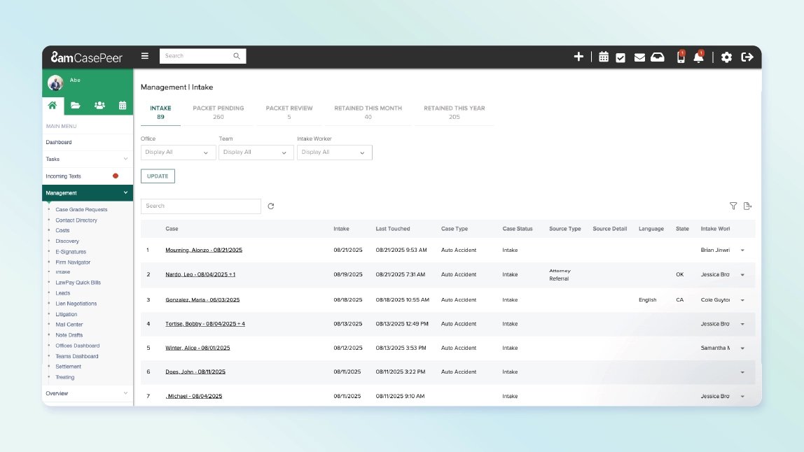CasePeer document management product interface