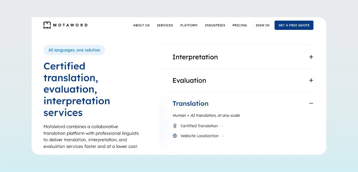 MotaWord homepage