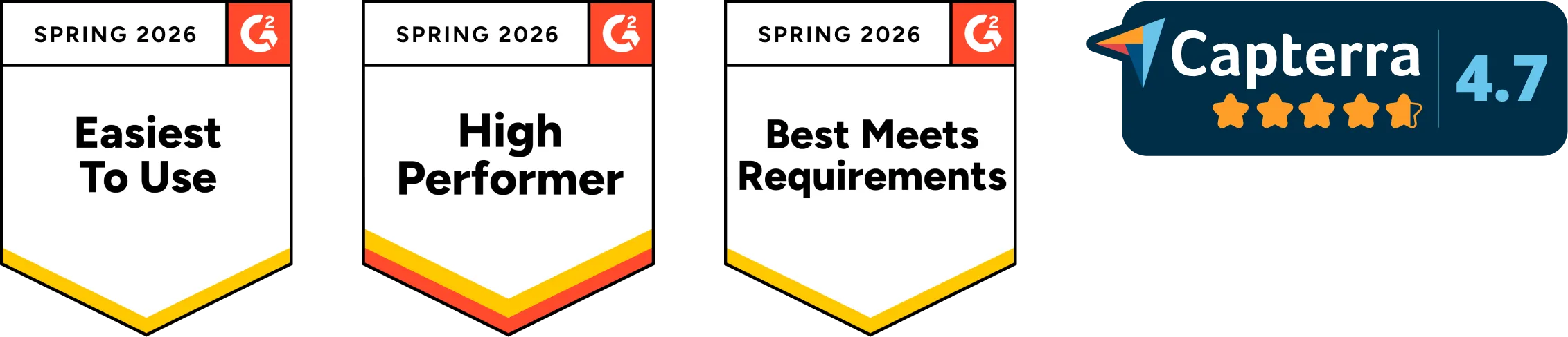 CPACharge earned badges from capterra and G2