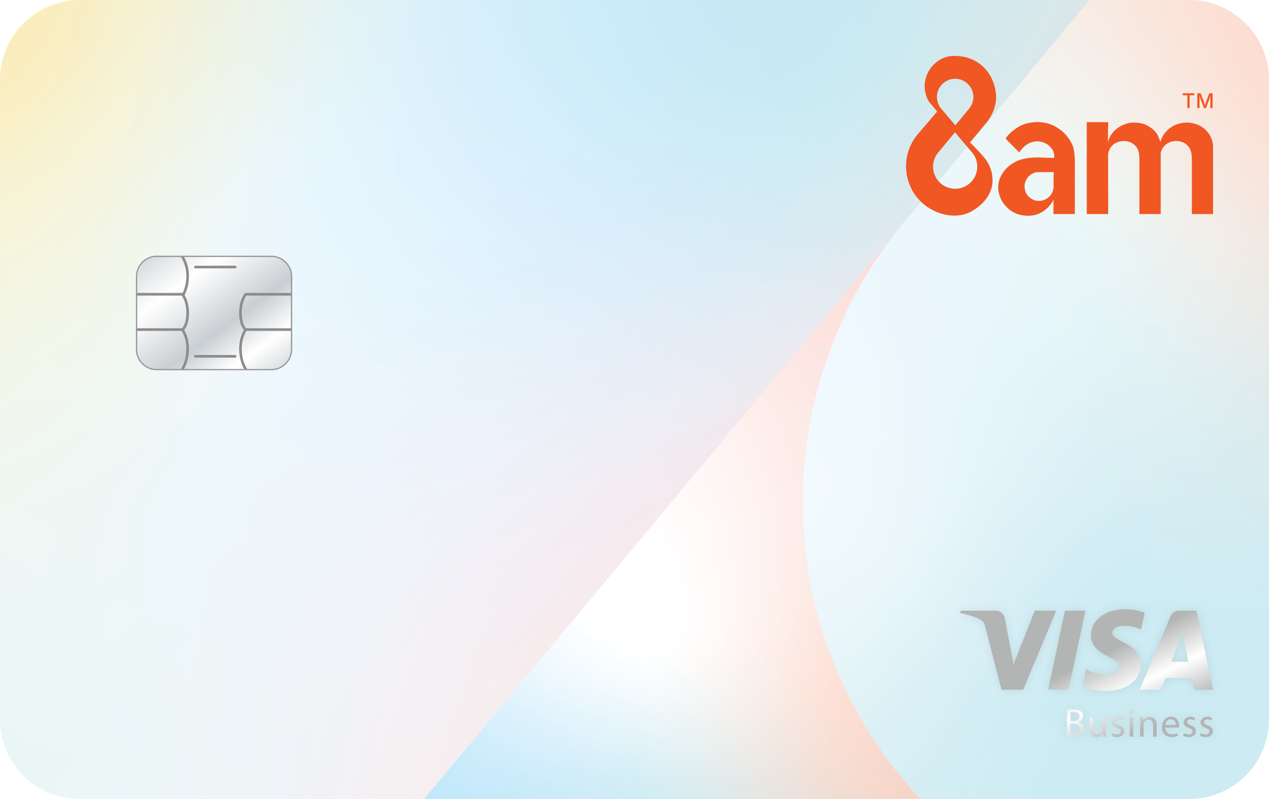8am™ Visa Business credit card with pastel gradient design and silver chip.