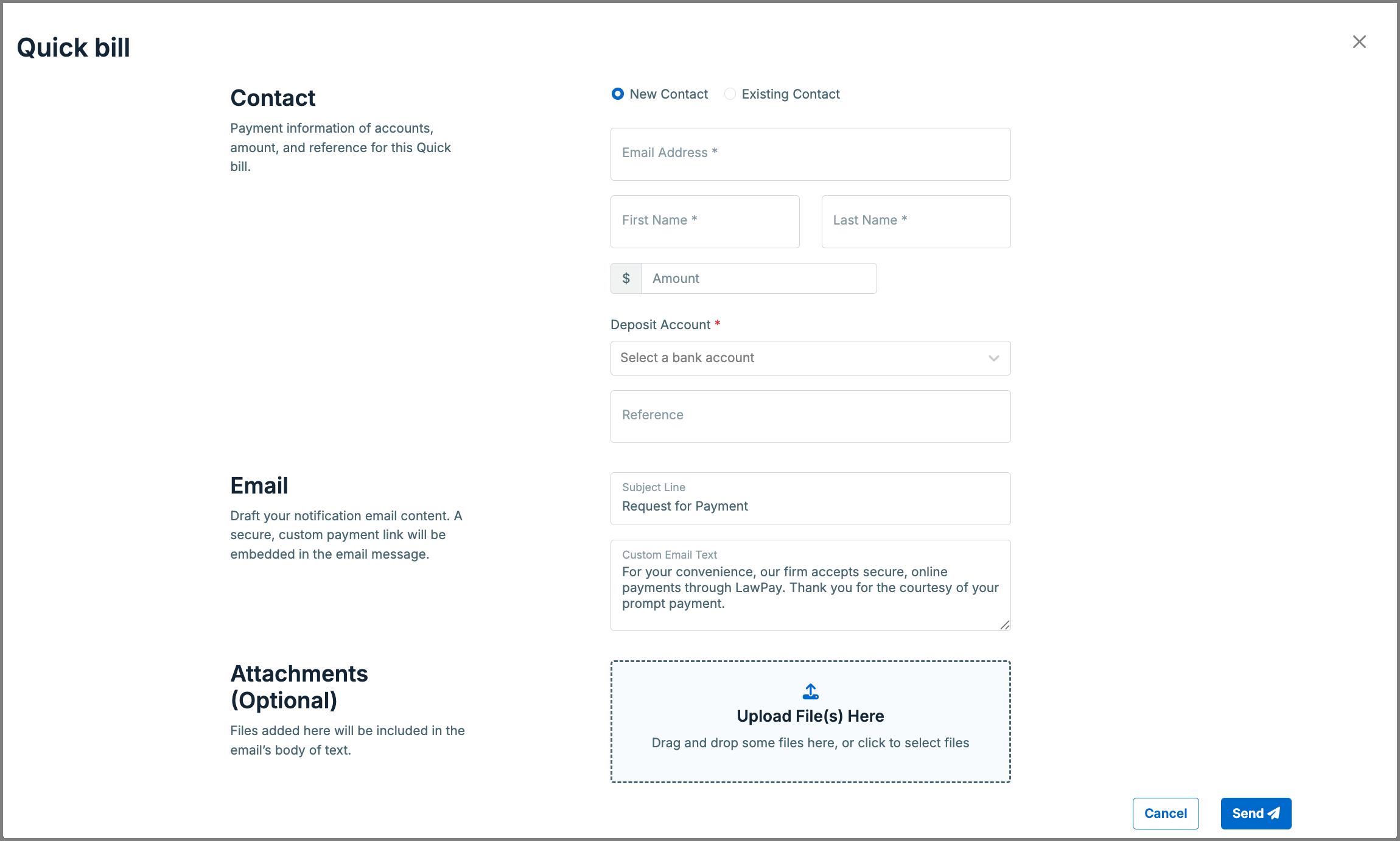 Screen for quick bill creation