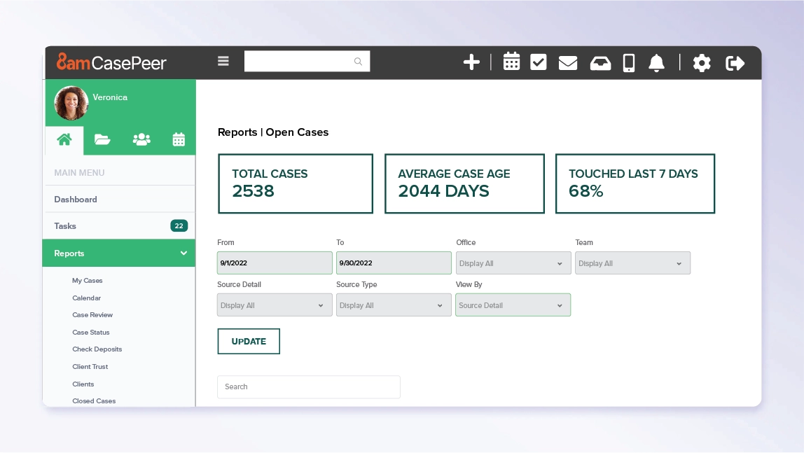 CasePeer Financial Management Product Screen