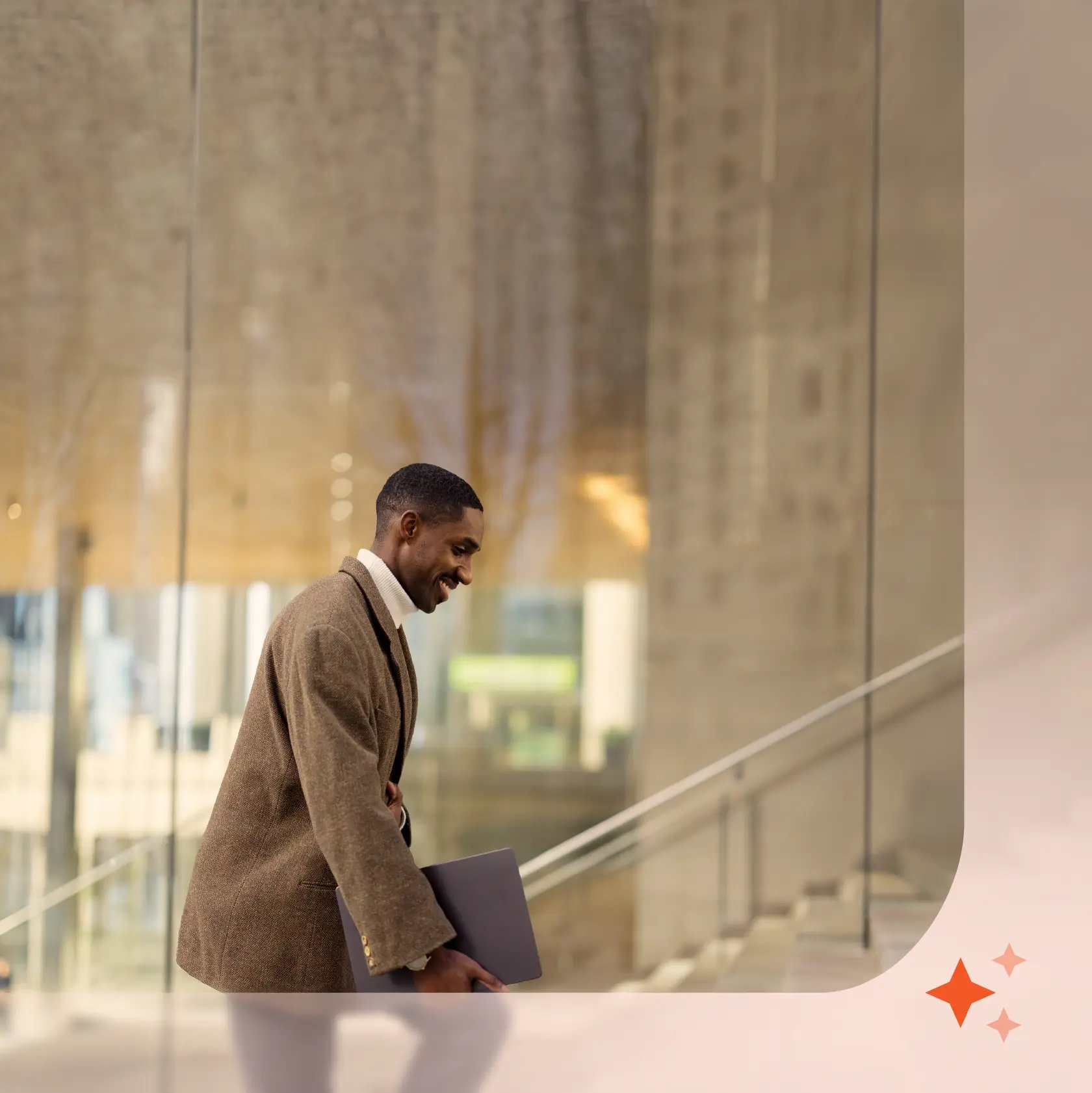 Solo lawyer walking up steps with laptop
