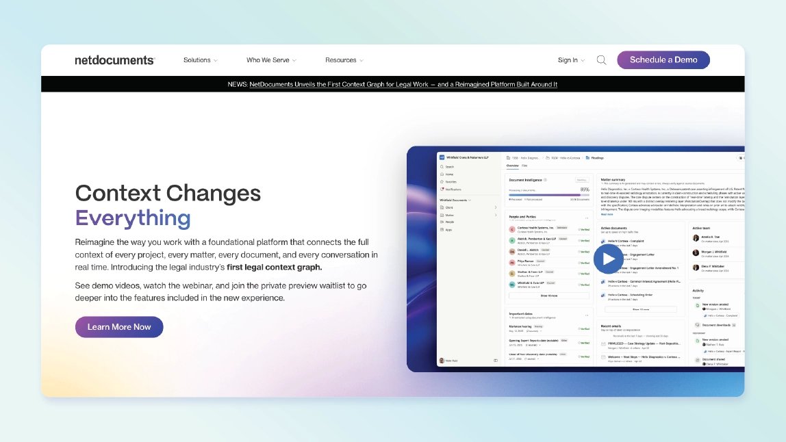 NetDocuments homepage screenshot
