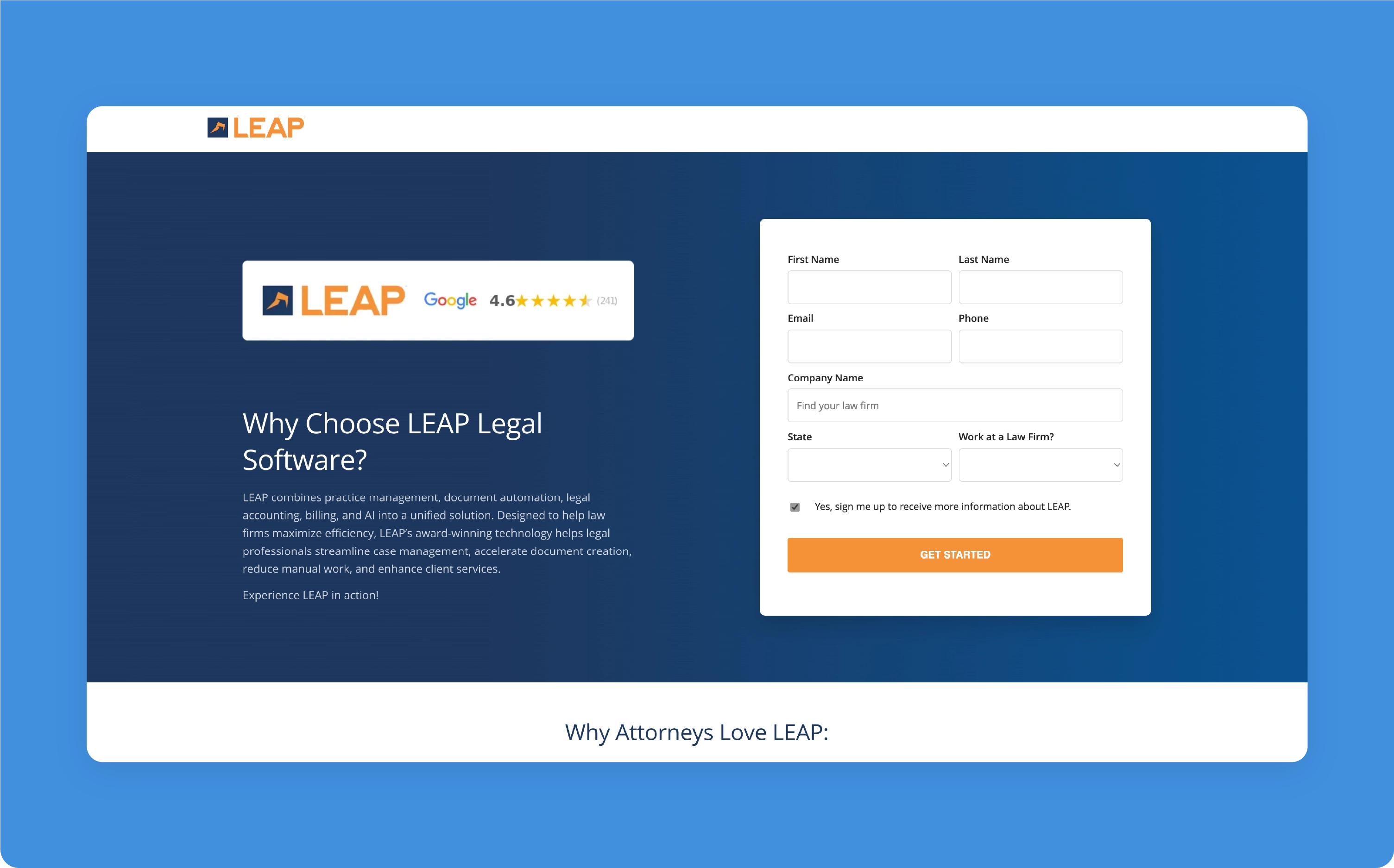 Leap homepage screenshot