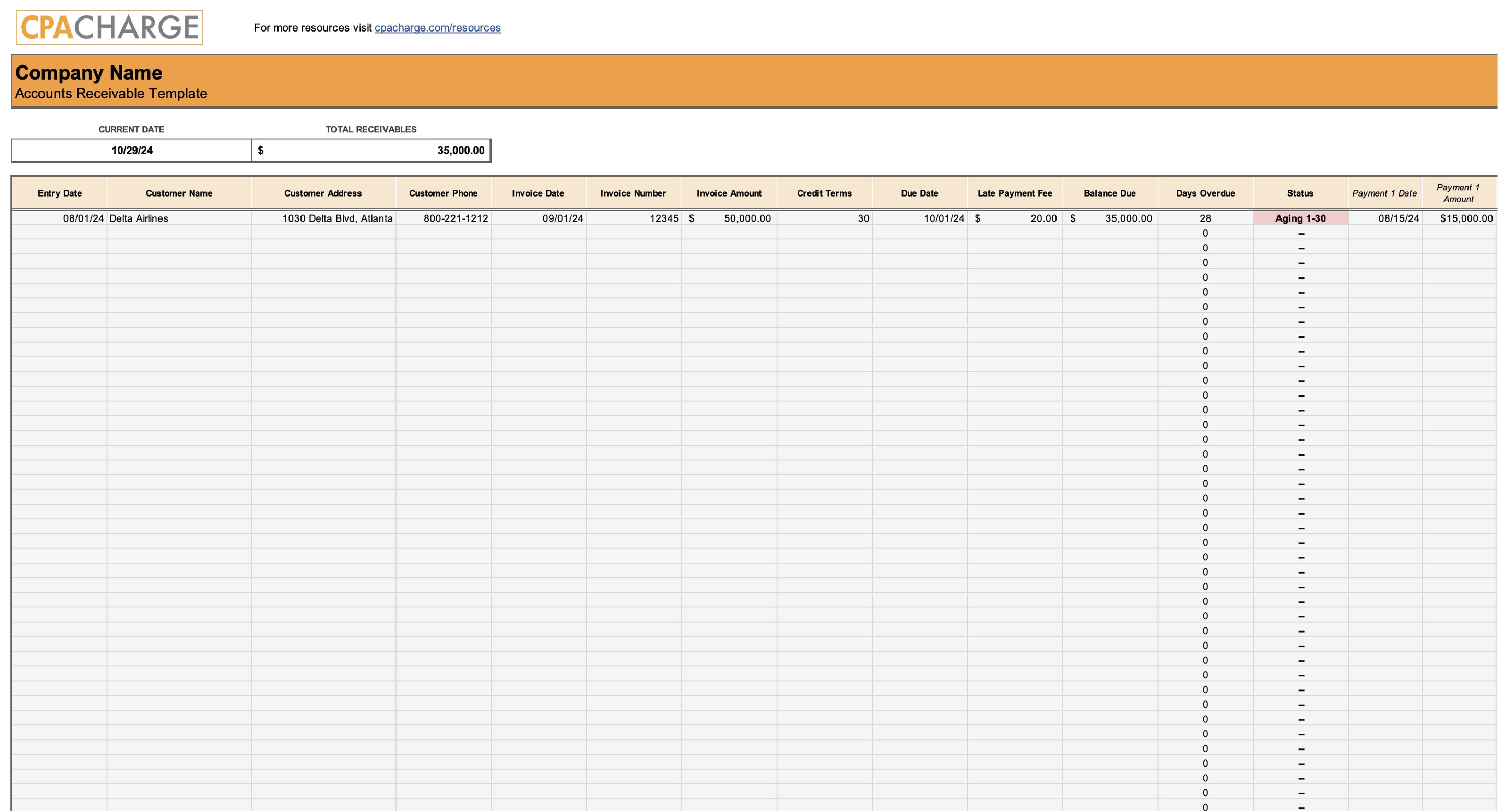 Accounts receivable template preview