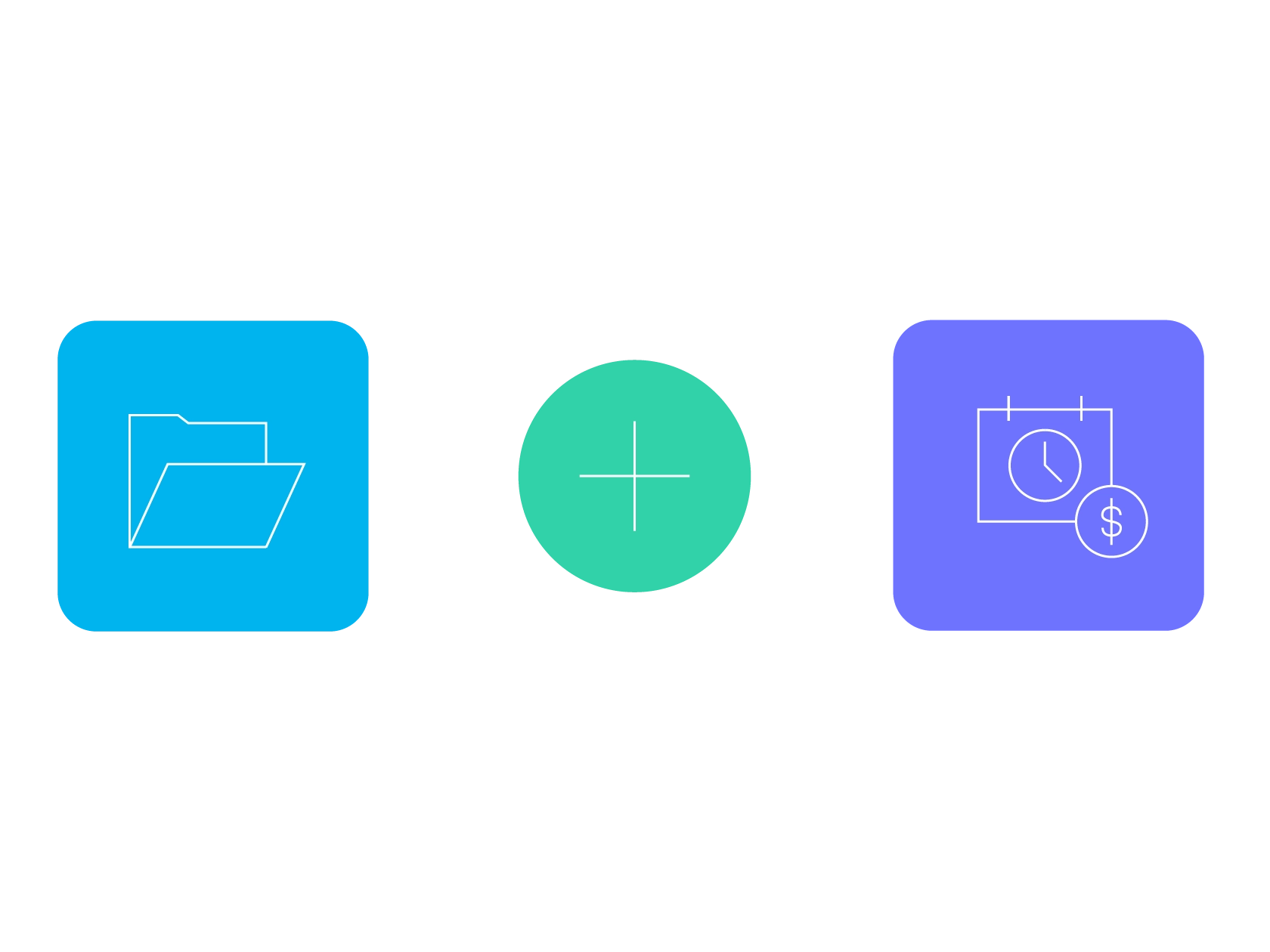 Illustration showing a folder icon and a billing calendar icon connected by a plus sign on a light gray background.