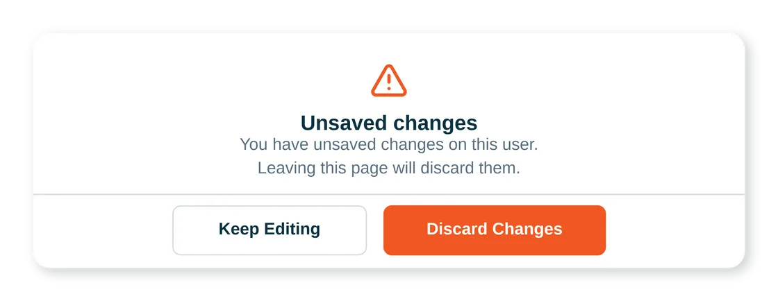 Users page ui shoing unsaved changes warning