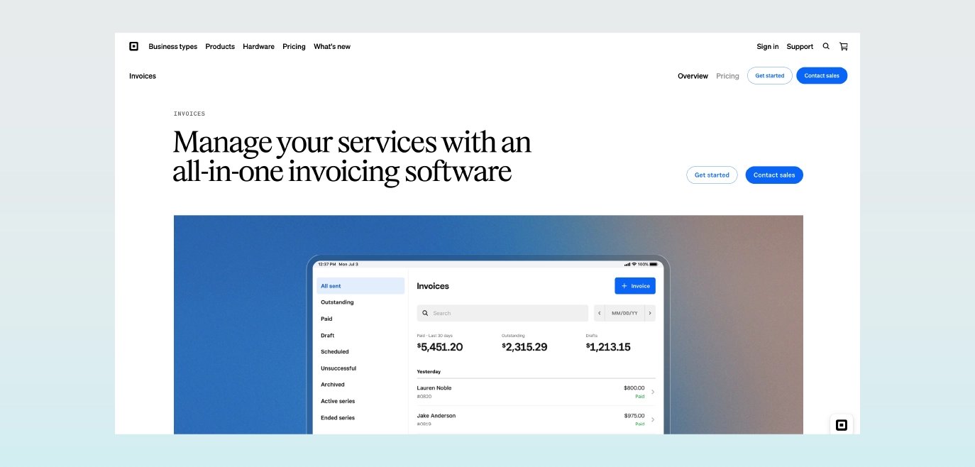 Square homepage screenshot