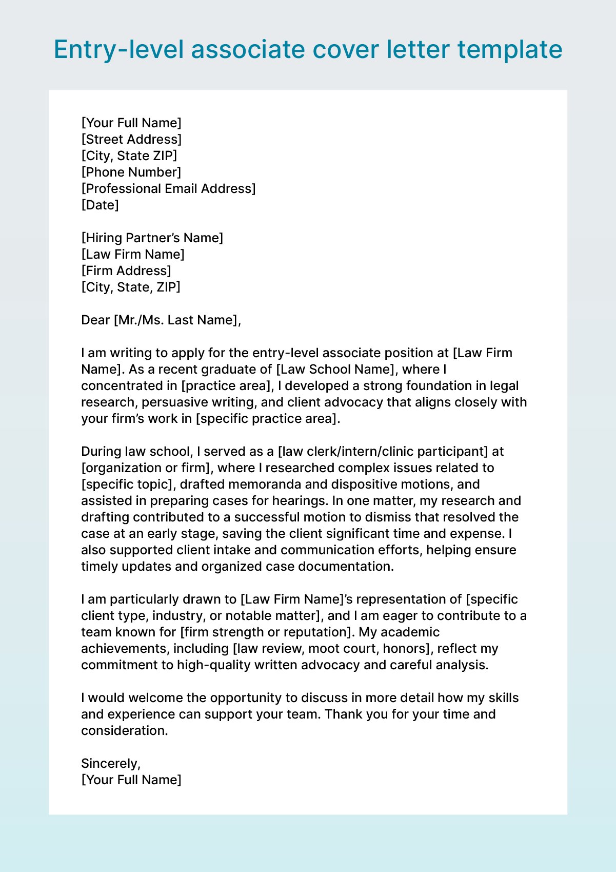 Entry-level associate cover letter template 