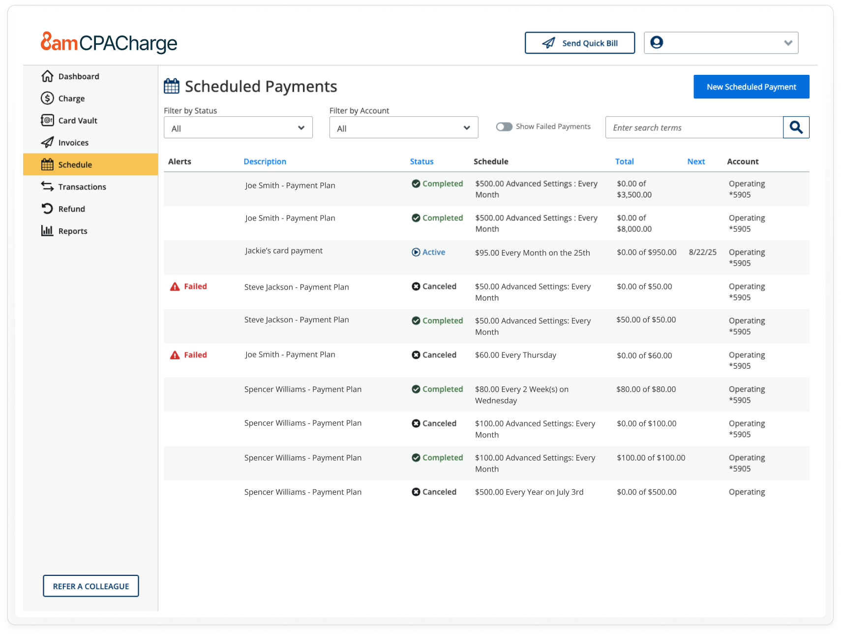 Reporting and reconciliation dashboard