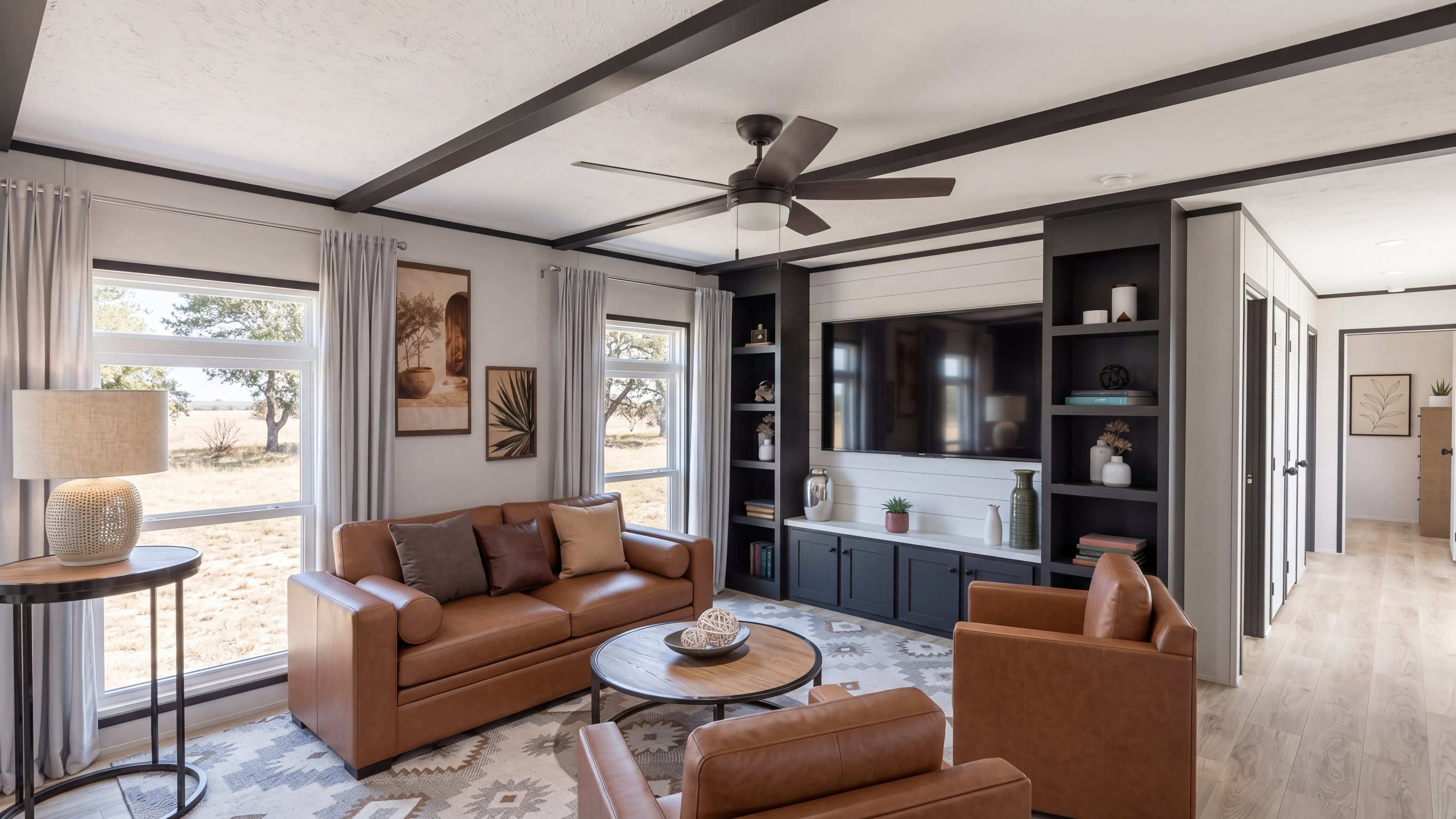 Living room rendering of the Anniversary 16763 home.