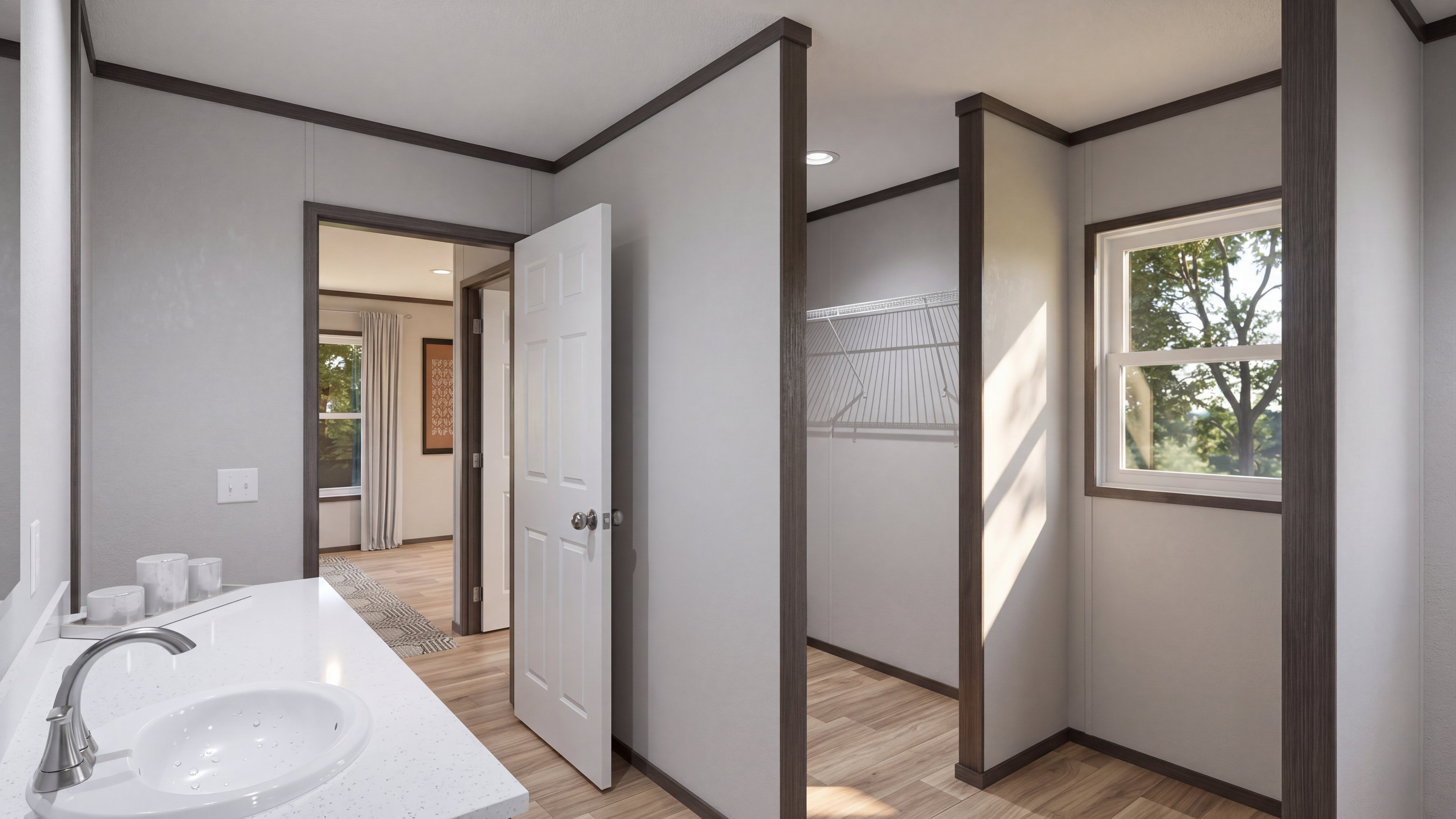 Primary bathroom rendering of the Discover home.