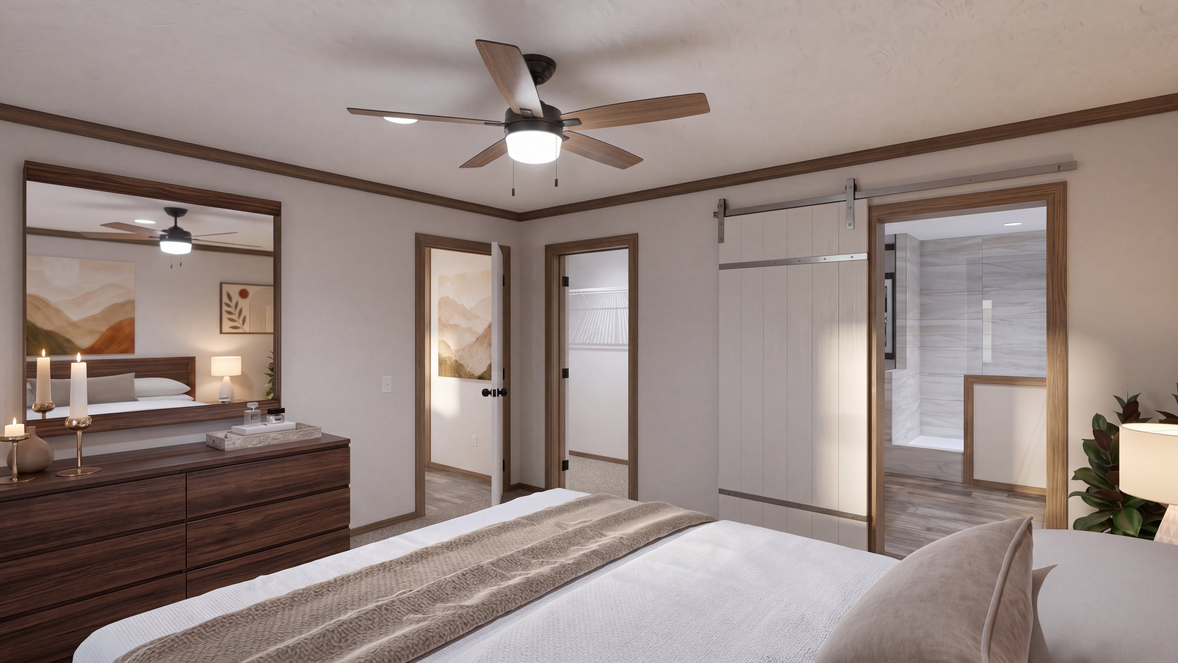 Primary bedroom rendering of the Boujee 2 home.