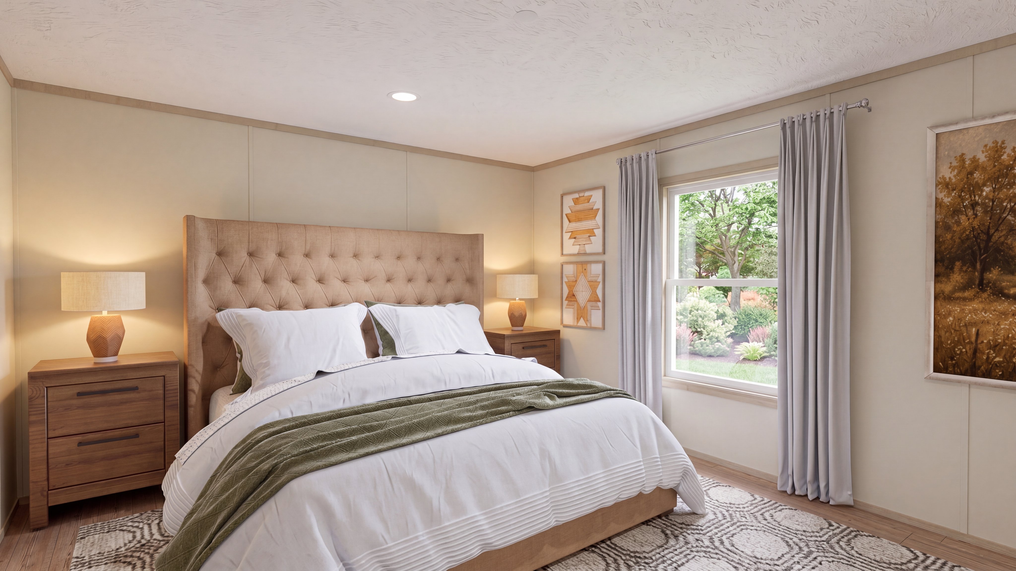 Primary bedroom rendering of the Morocco home.