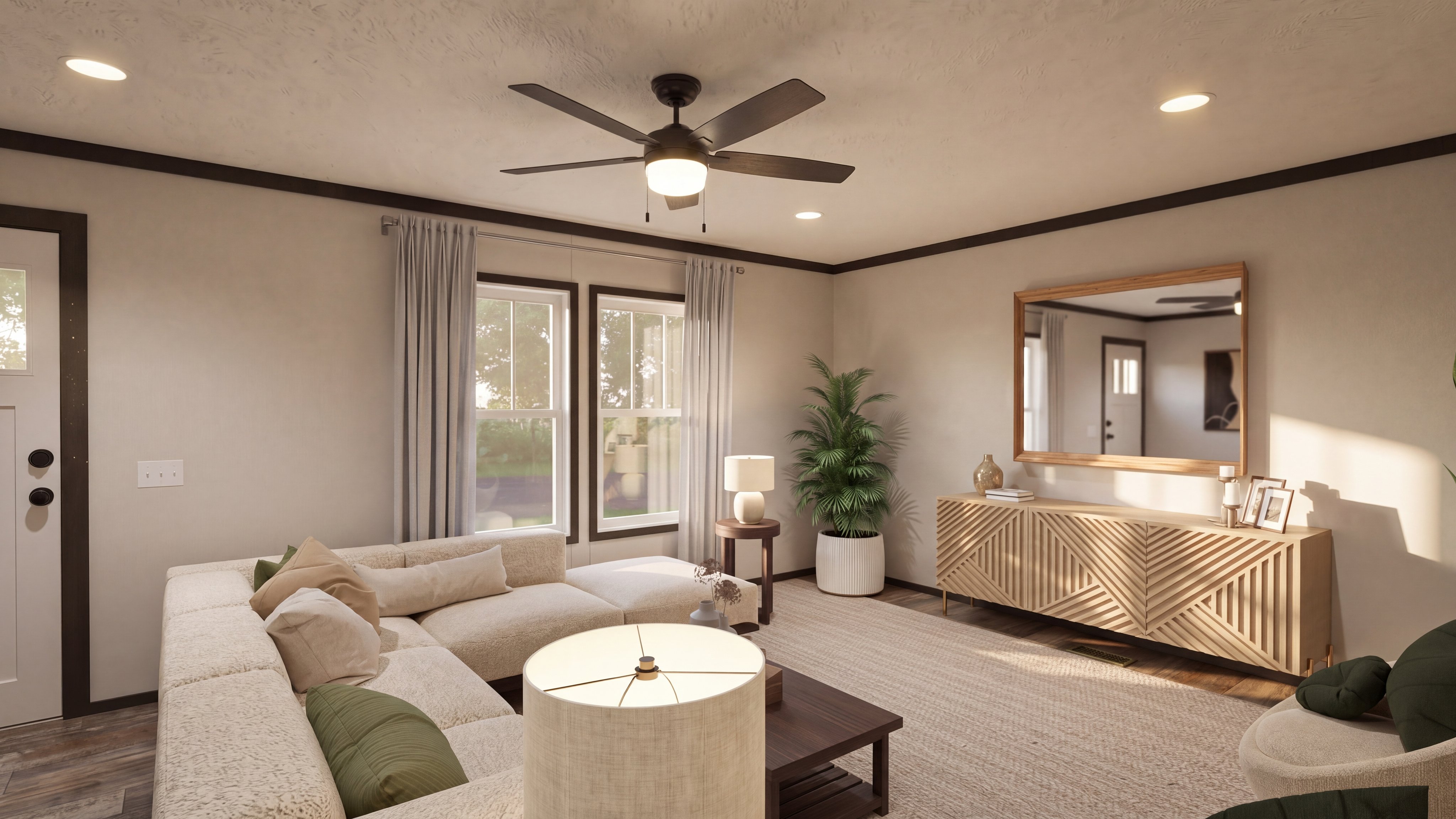 Living room rendering of the Boujee 2 home.