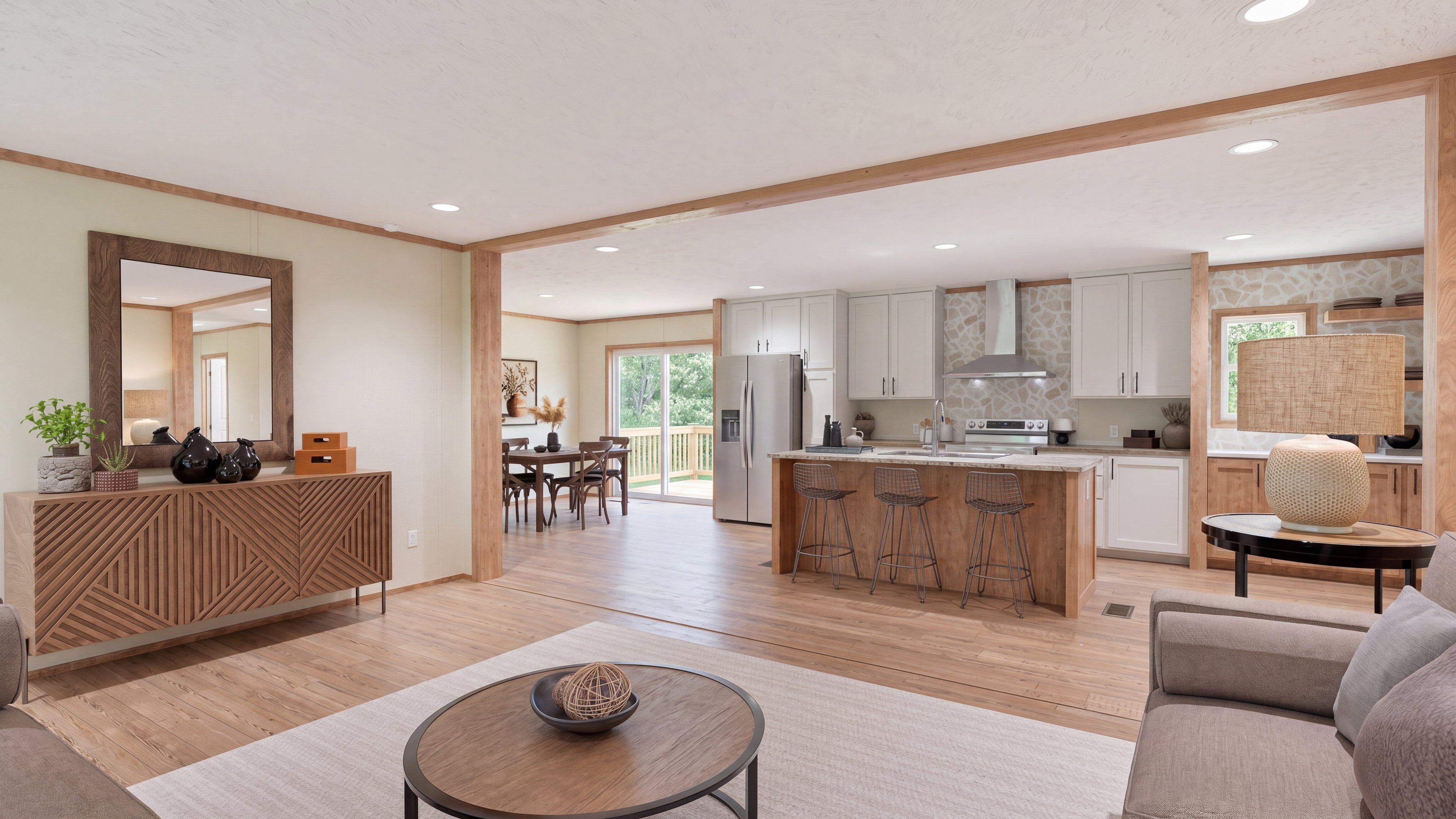 Living room rendering of the Explorer home.