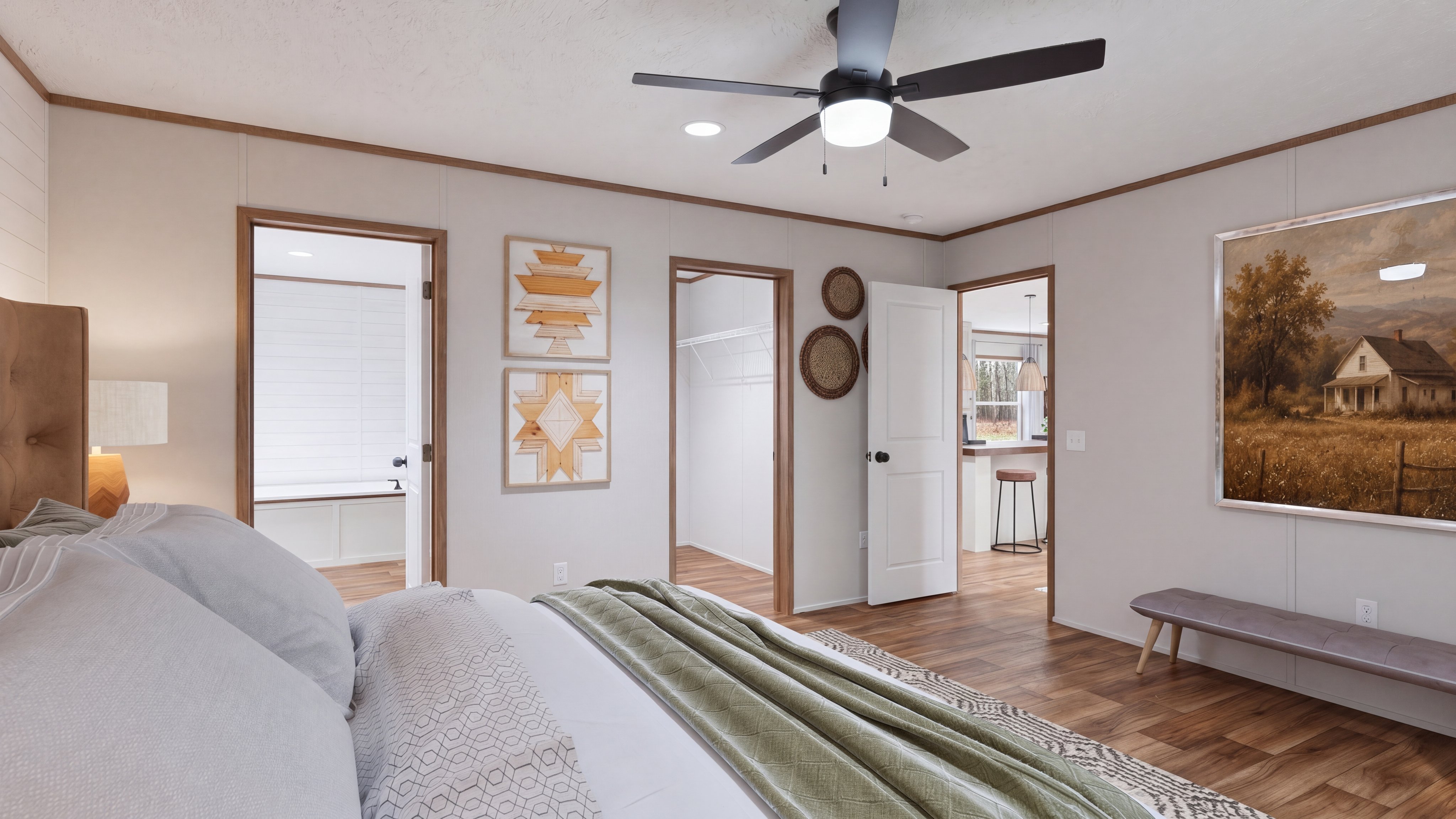 Primary bedroom rendering of the El Sueno Breeze home.