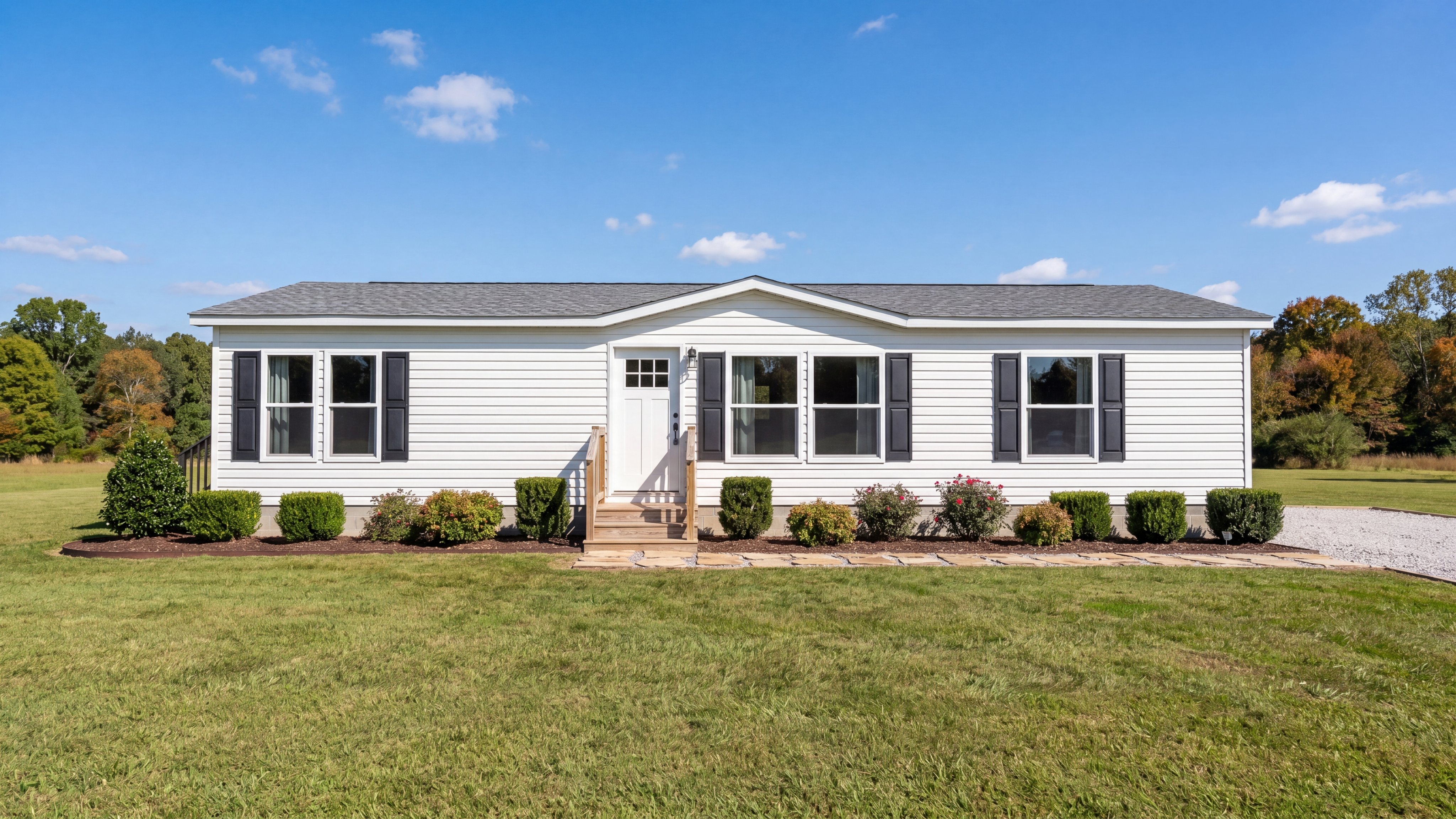 Exterior rendering of the The Southern Farmhouse 48x28 home.