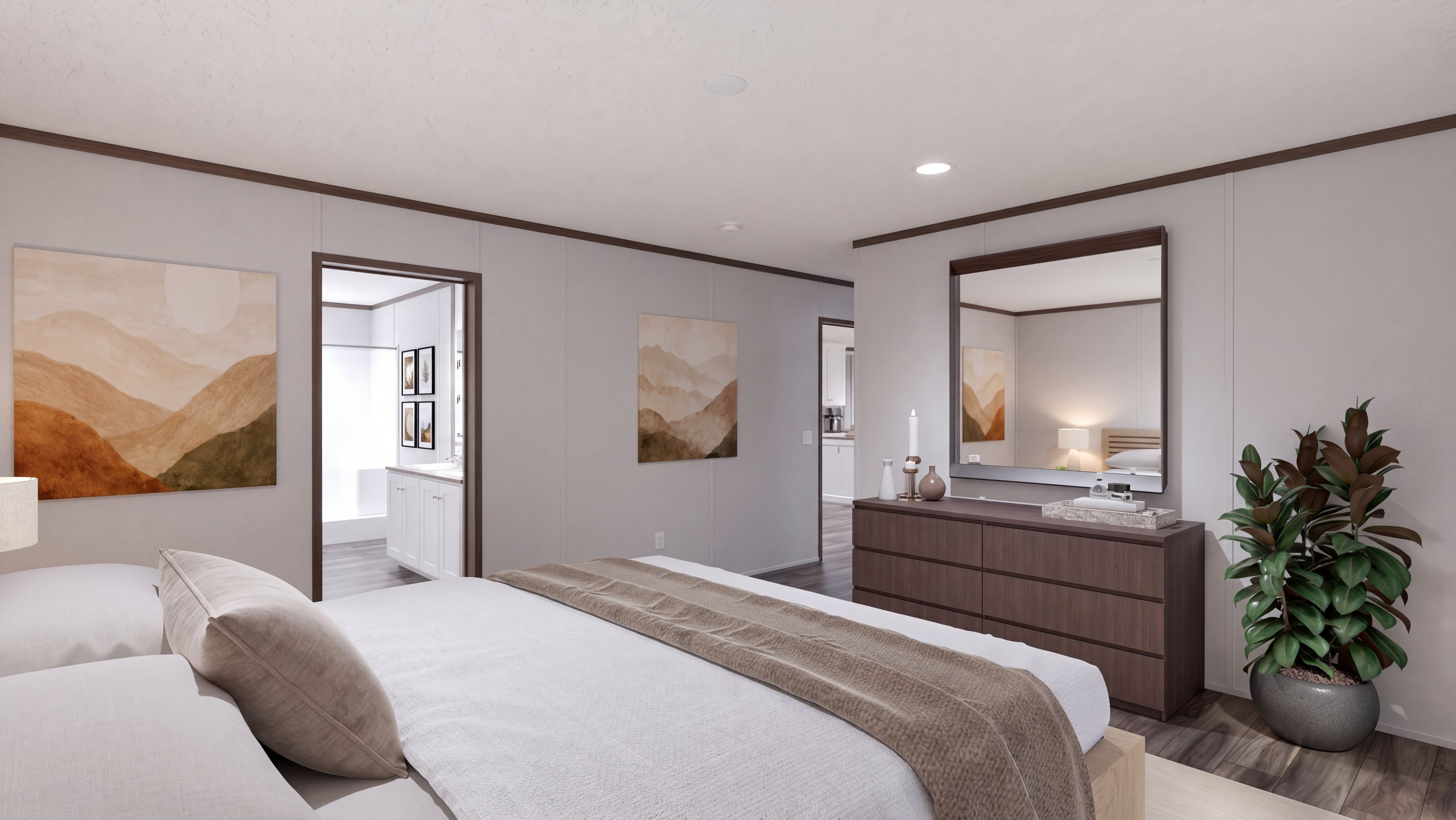 Primary bedroom rendering of the Empower home.