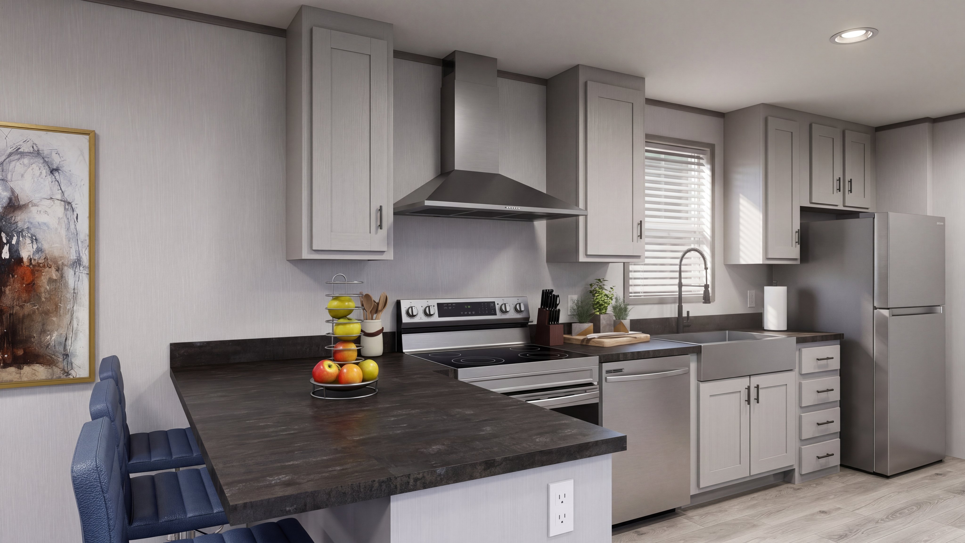 Kitchen rendering of the Anniversary 16763 home.