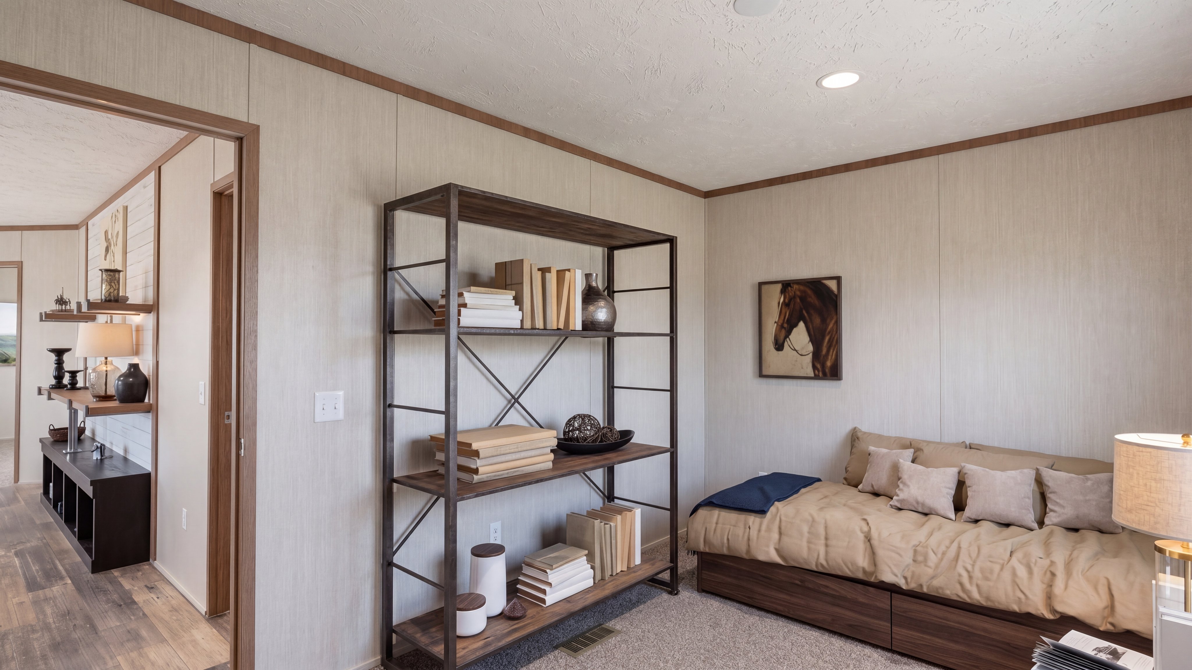 Bedroom rendering of the The Southern Farmhouse 48x28 home.