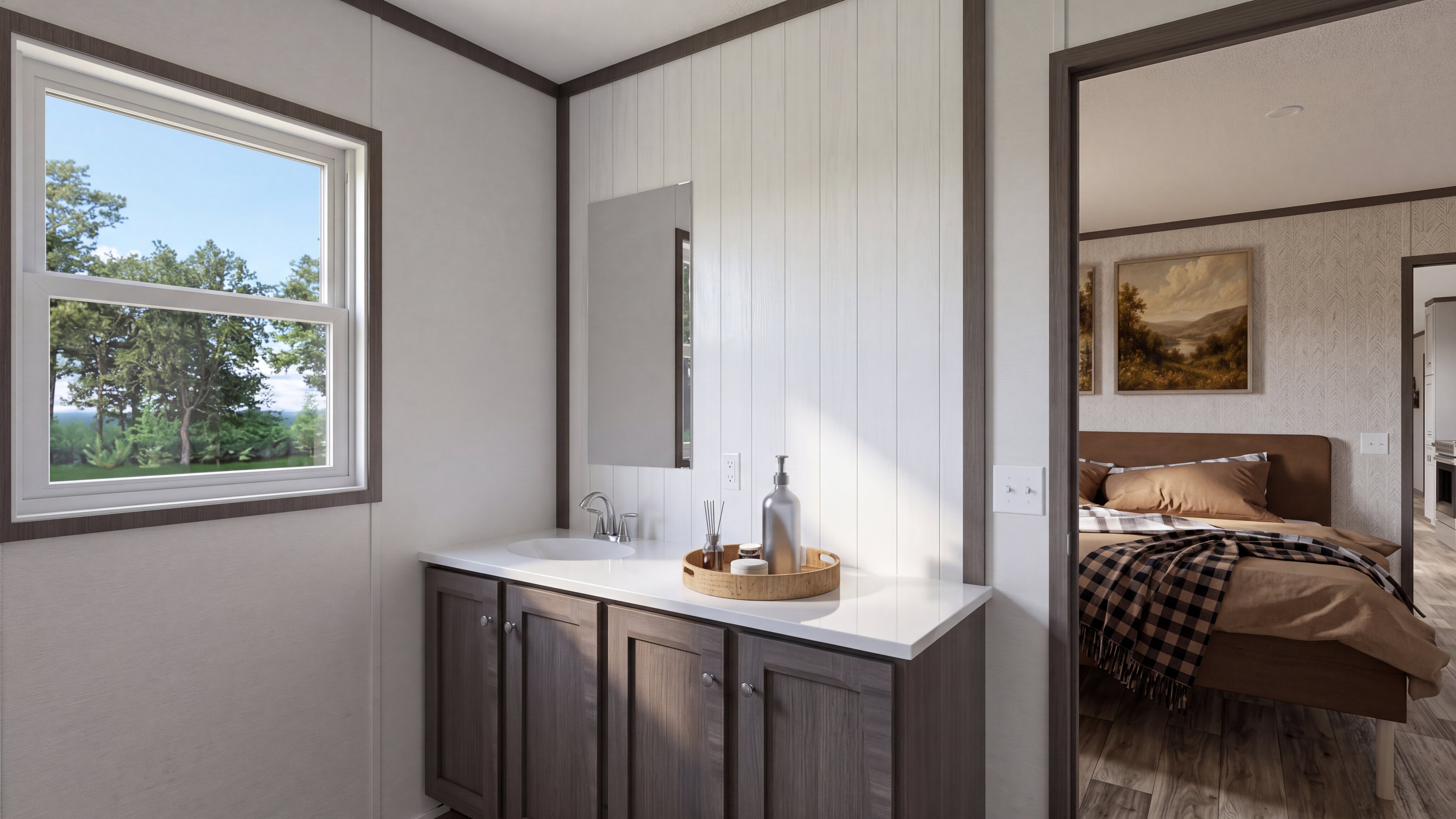 Primary bathroom rendering of the Desire home.
