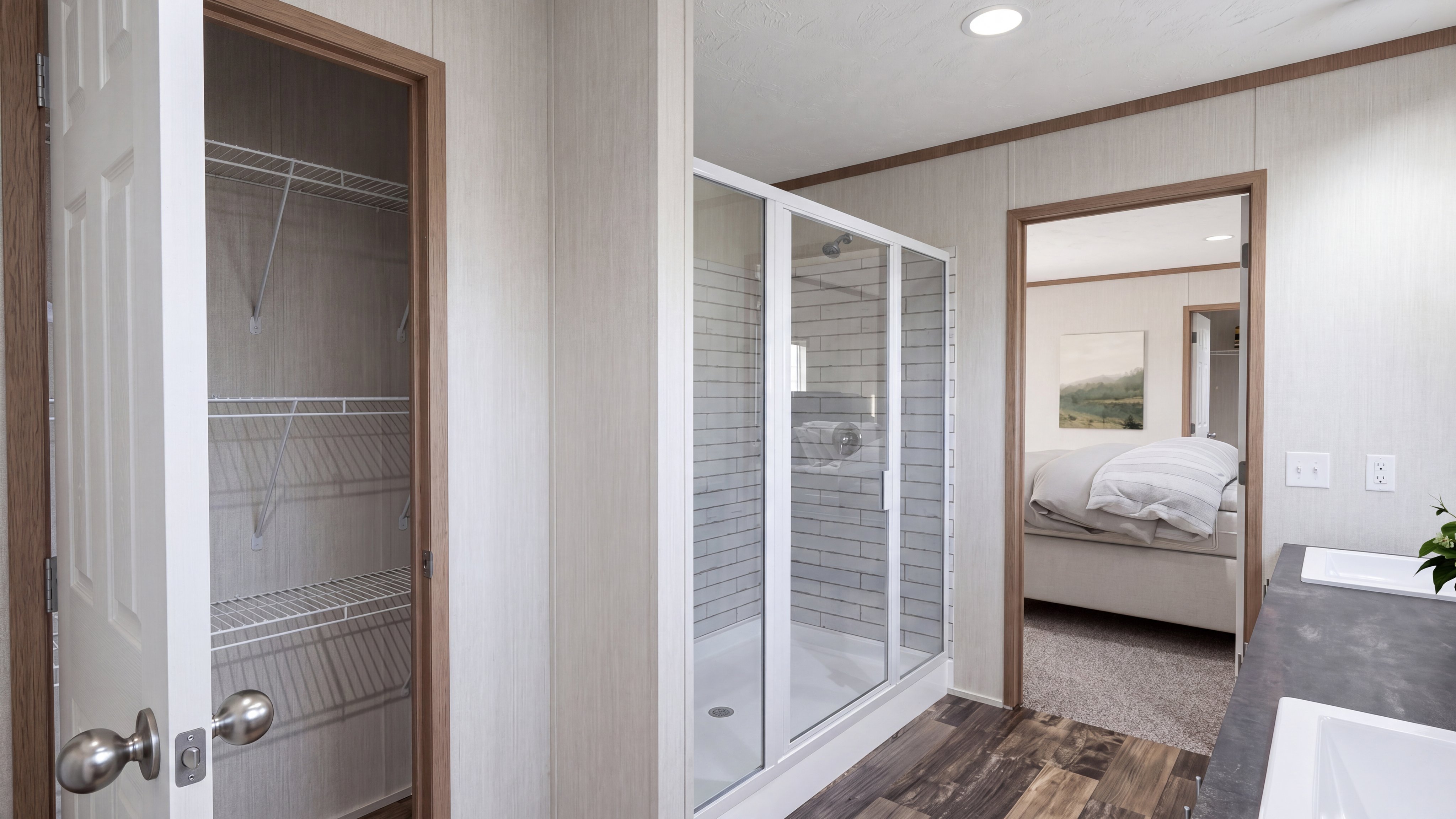 Primary bathroom rendering of the The Southern Farmhouse 48x28 home.