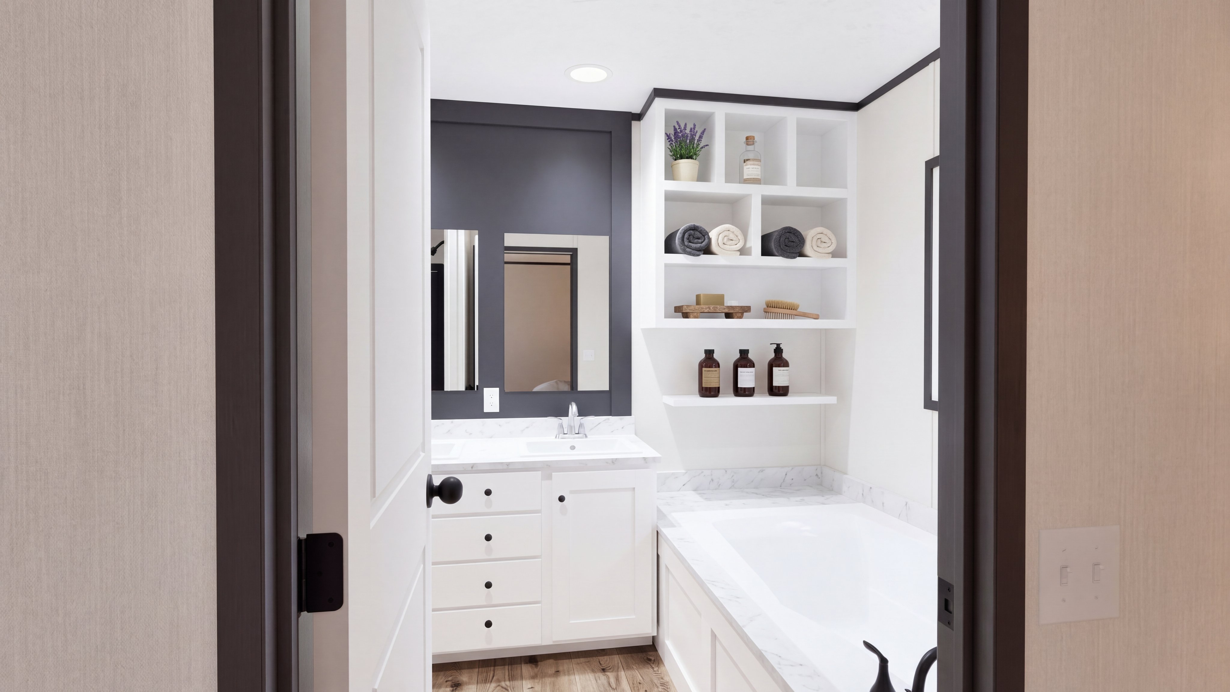 Primary bathroom rendering of the Anniversary 16763 home.