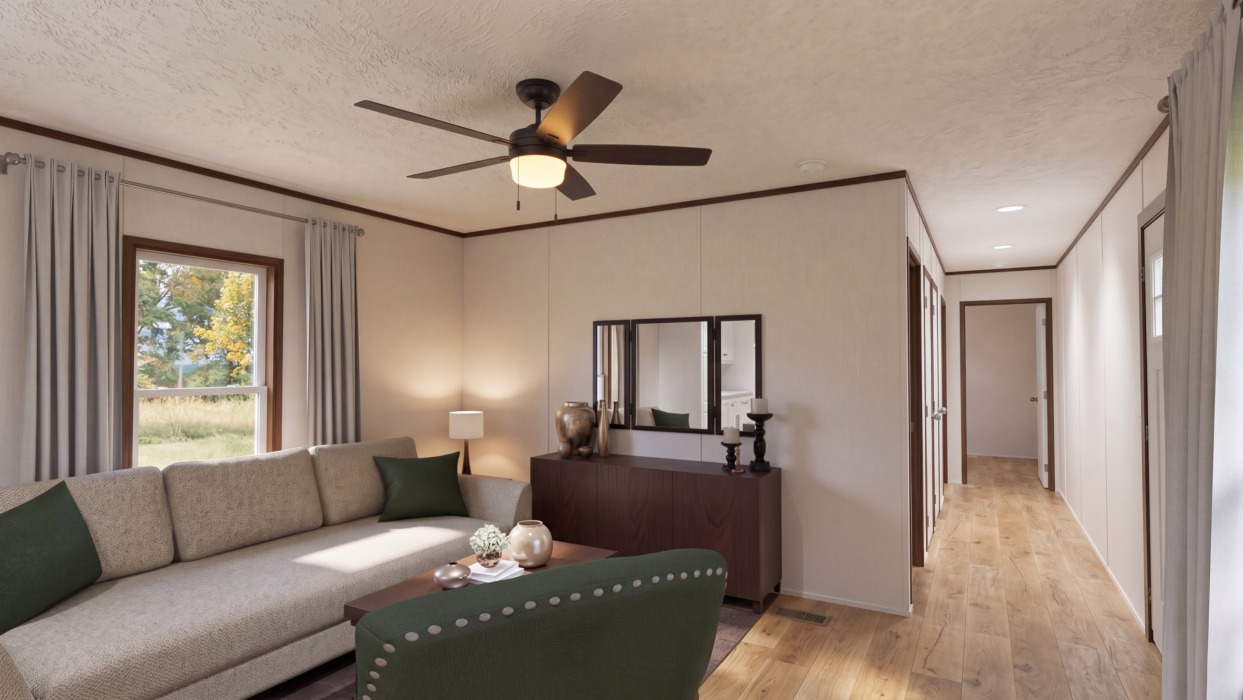 Living room rendering of the Select 16723b home.