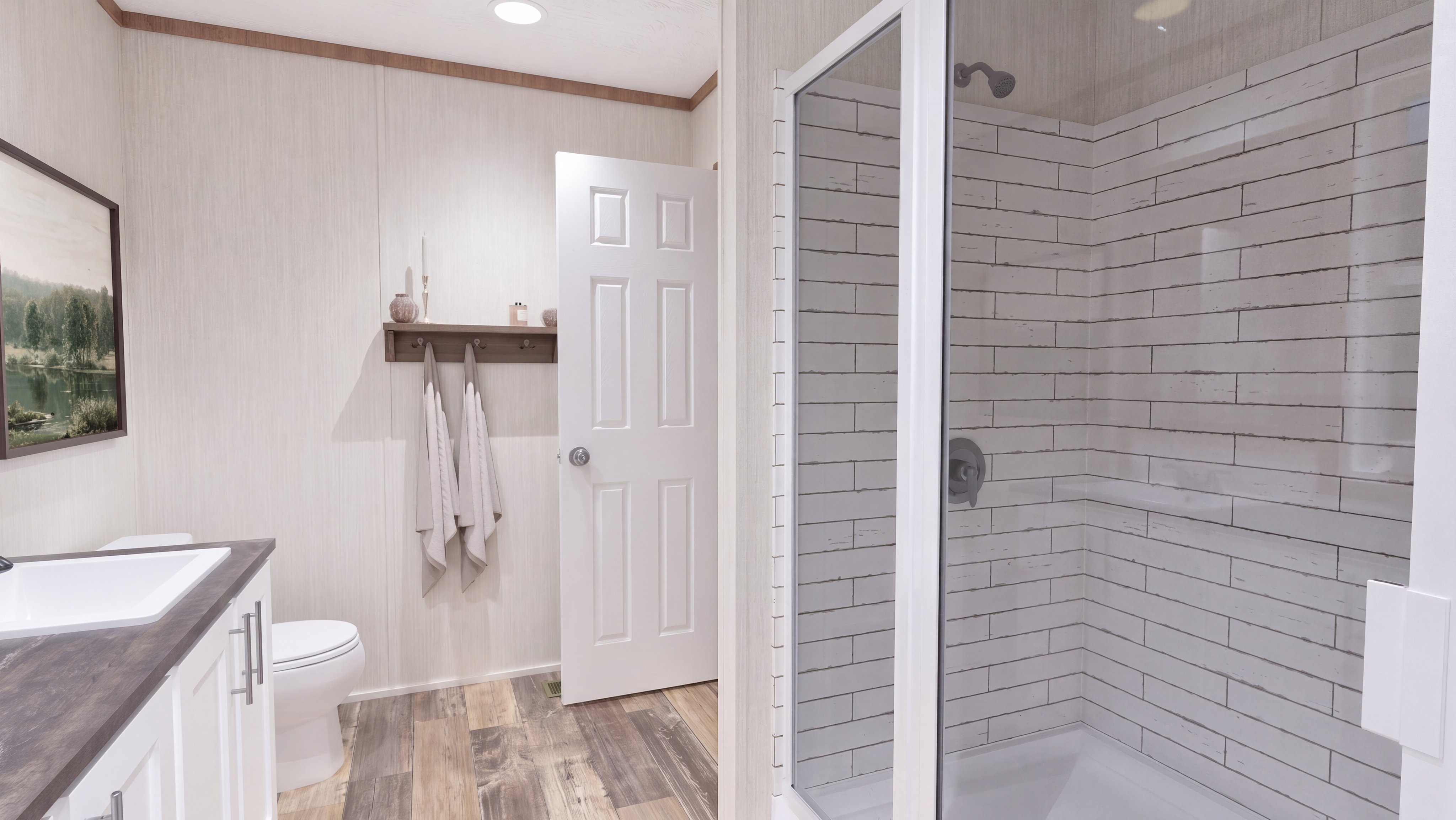 Primary bathroom rendering of the The Southern Farmhouse 48x28 home.