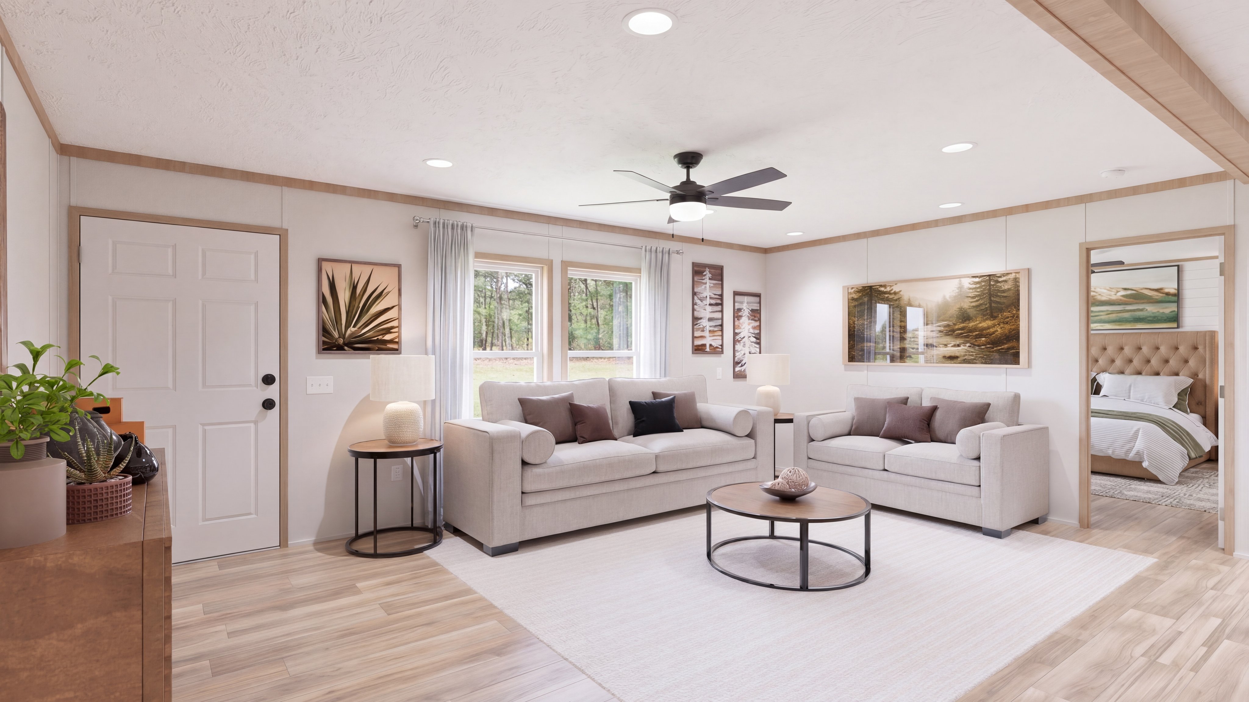 Living room rendering of the El Sueno Breeze home.