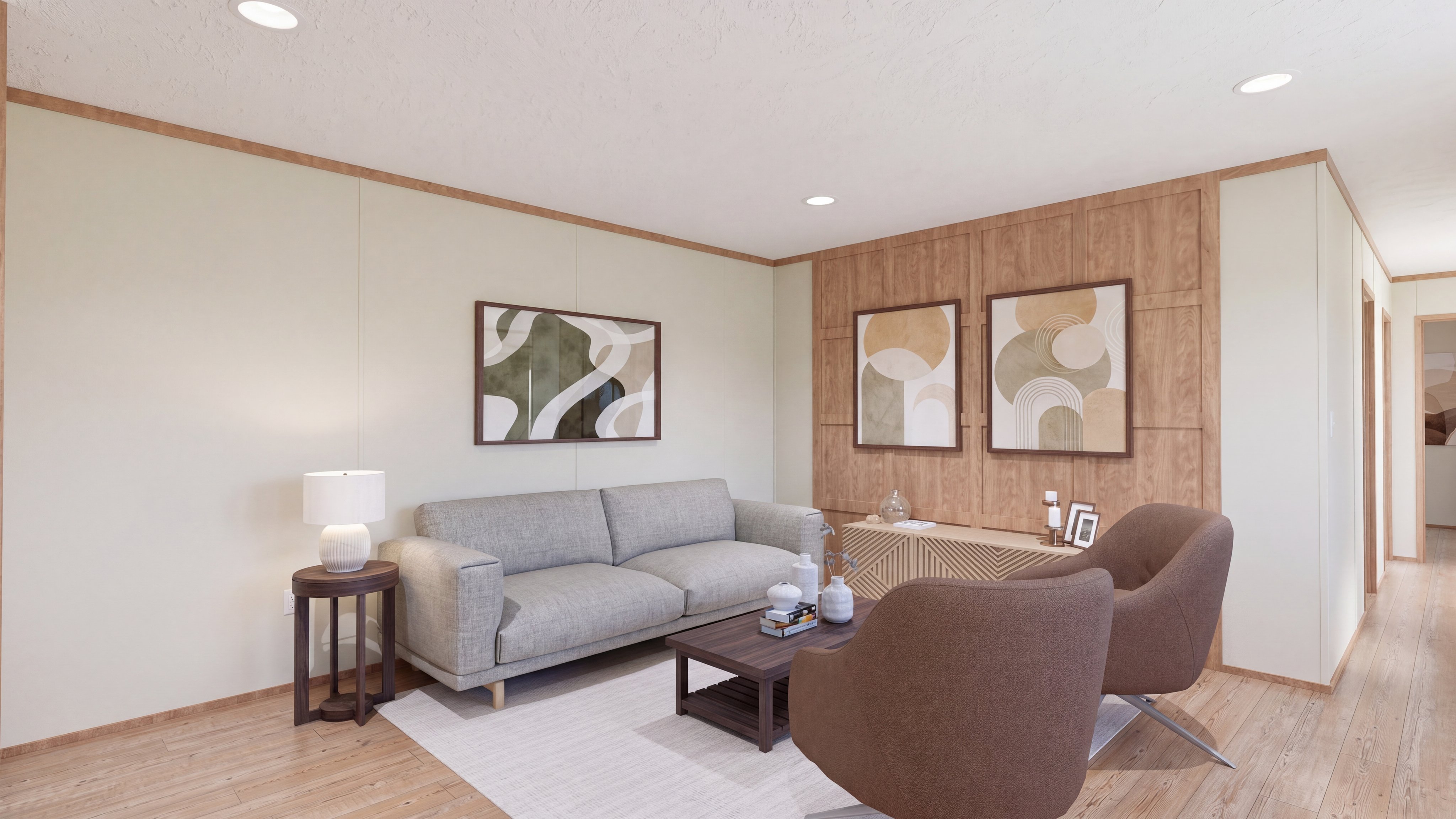 Living room rendering of the Hudson home.