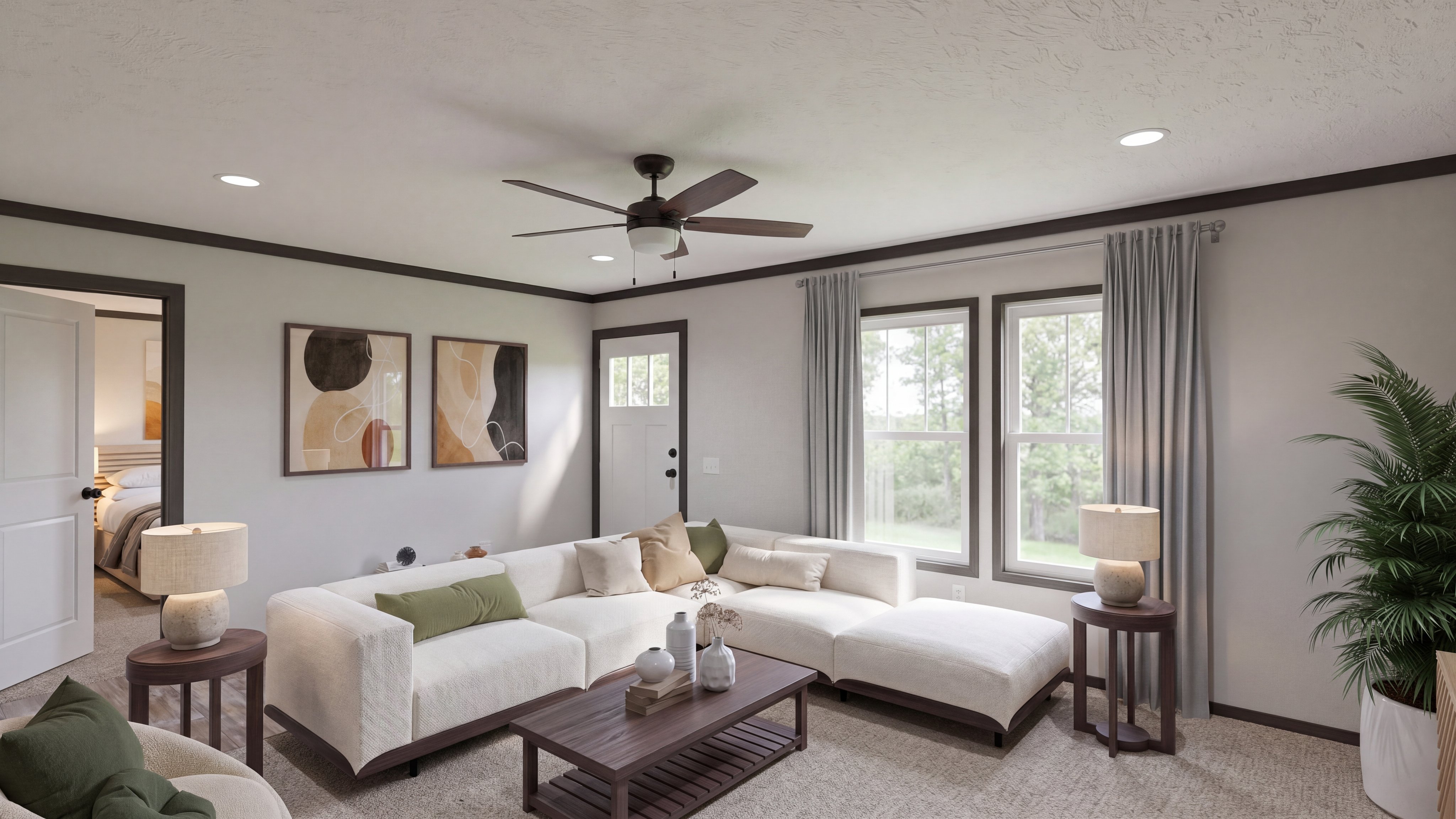 Living room rendering of the Boujee 2 home.