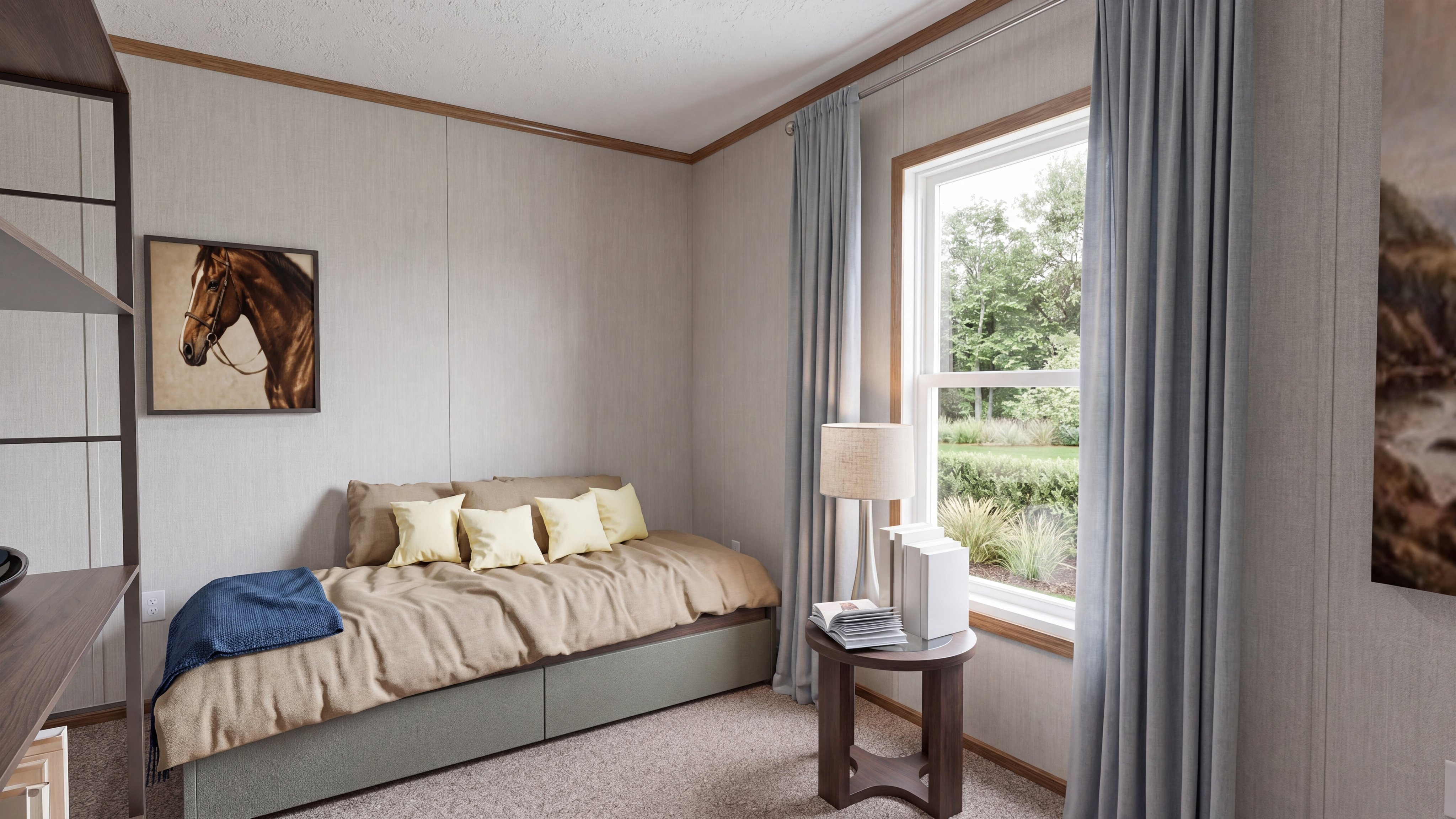 Bedroom rendering of the The Southern Farmhouse 48x28 home.