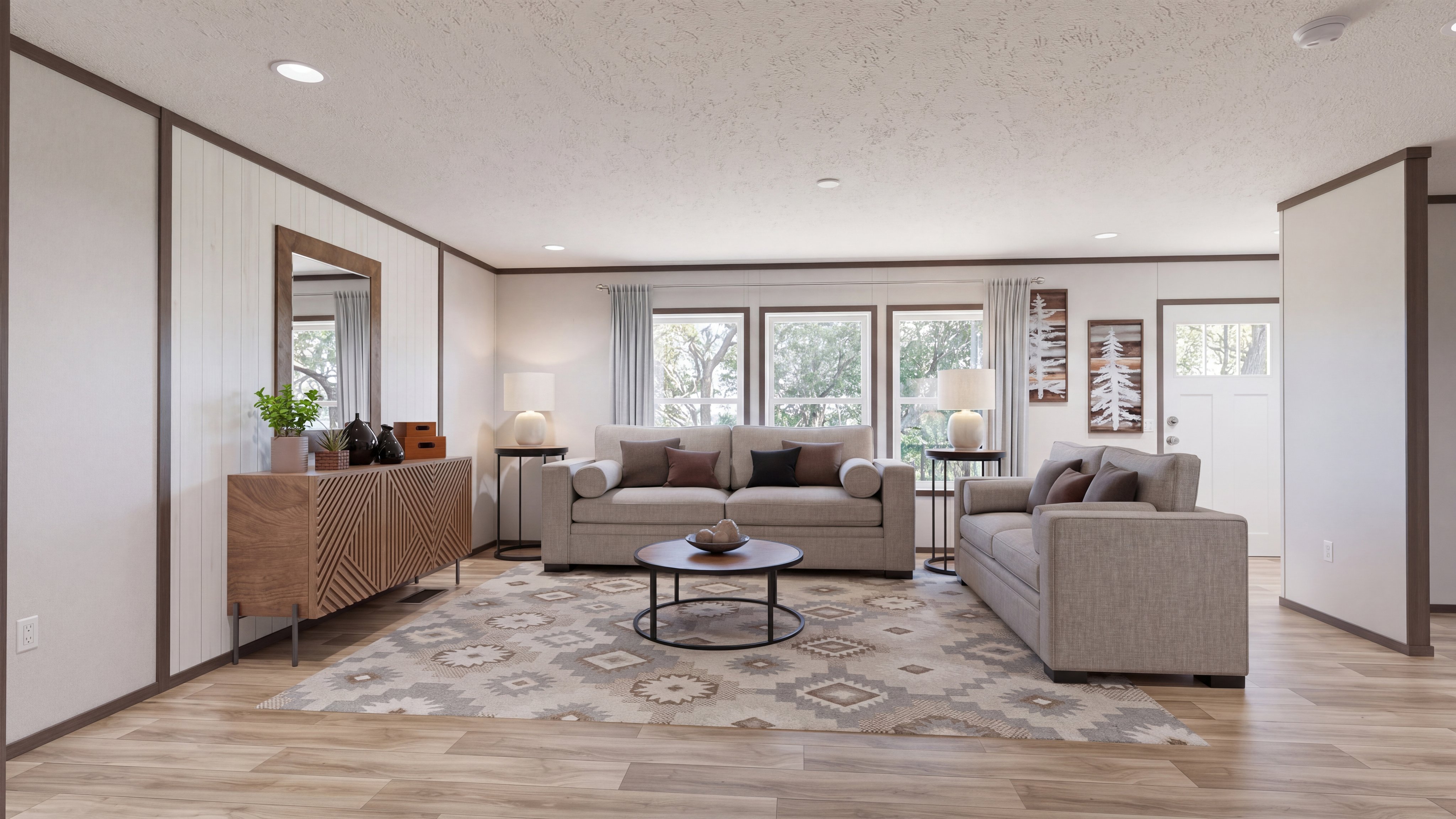 Living room rendering of the Discover home.