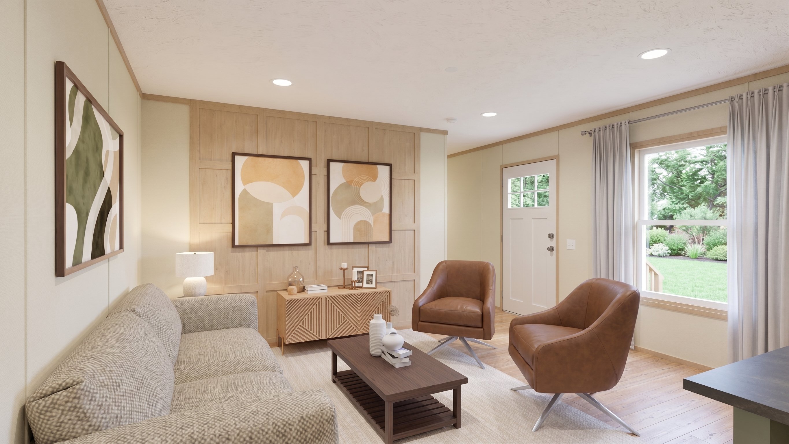 Living room rendering of the Clark home.